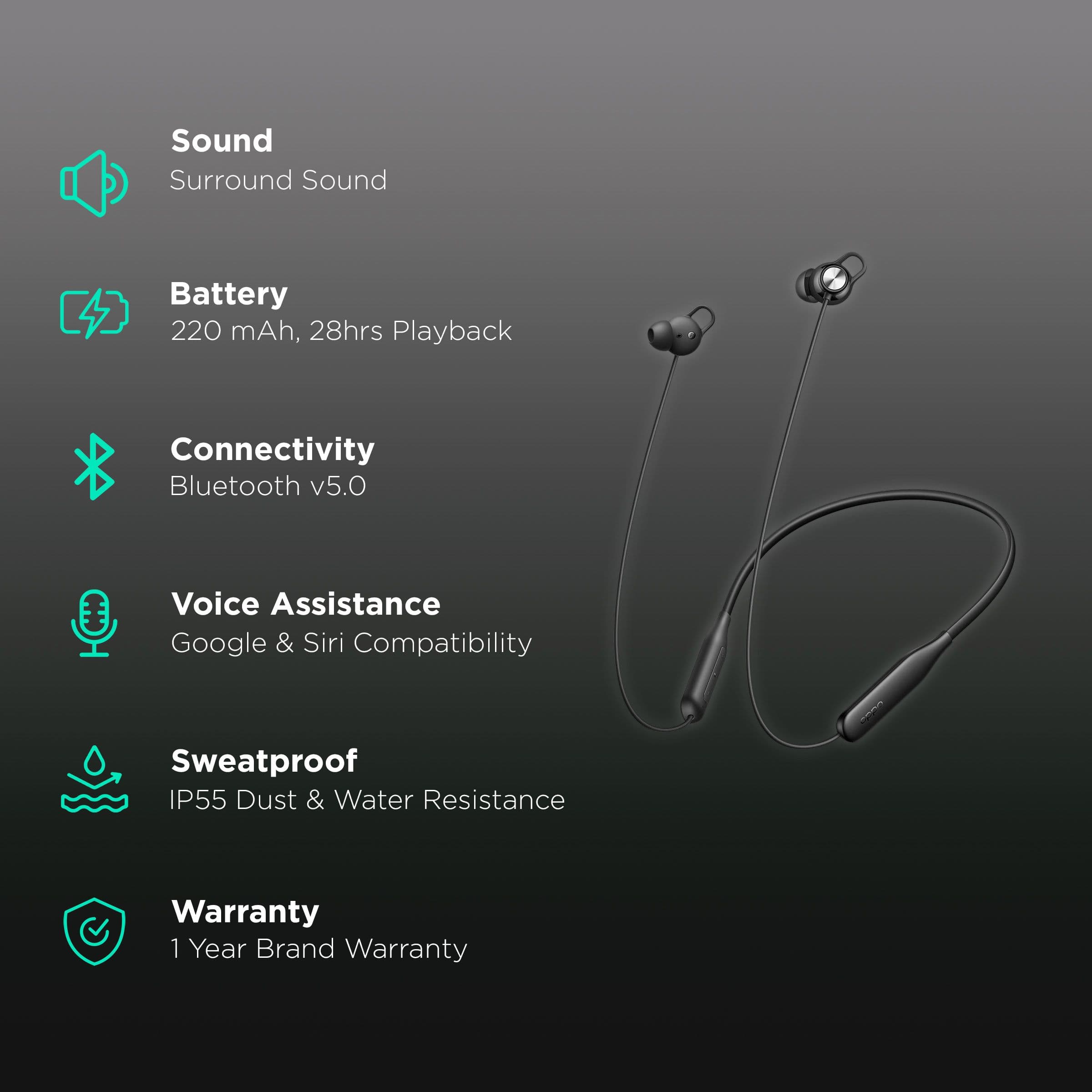 Oppo Enco M32 EWN20 In-Ear Wireless Earphone with Mic (Bluetooth 5.0, AI Call Noise Reduction, Black)