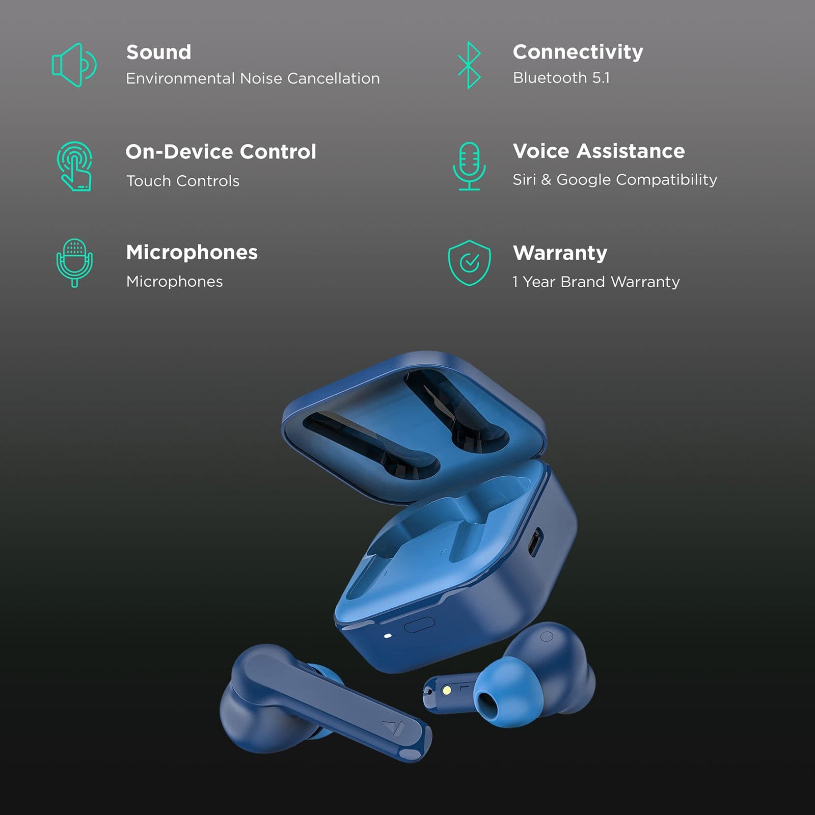 boAt Airdopes 458 TWS Earbuds with Environmental Noise Cancellation (IPX5 Water Resistant, ASAP Charge, Sport Blue)