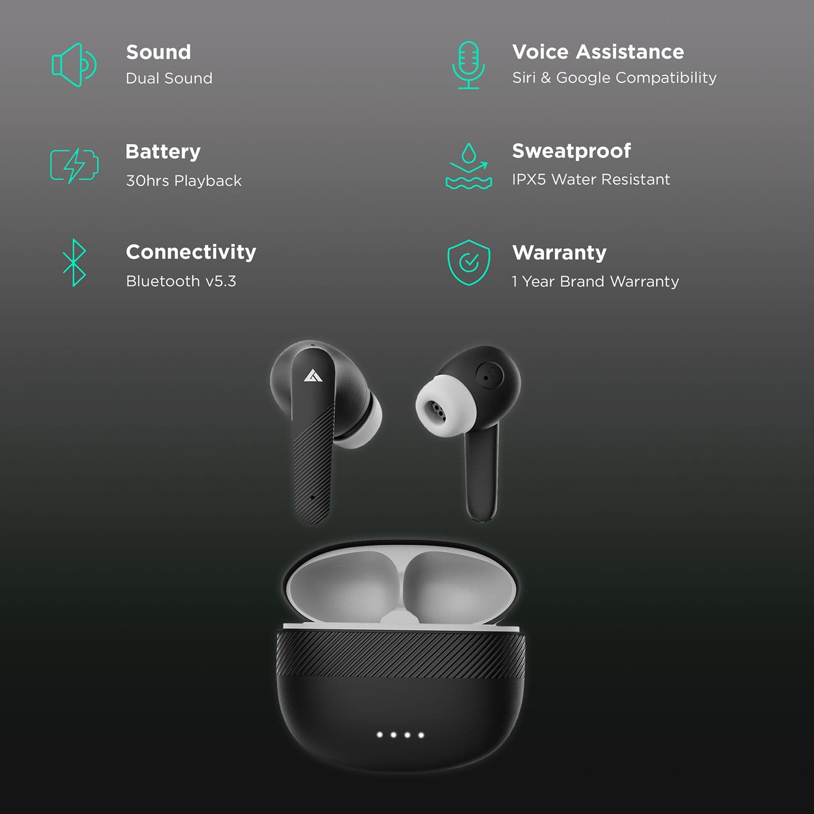 BOULT AUDIO X60 TWS Earbuds with Active Noise Cancellation (IPX5 Water Resistant, Zen Quad Mic, Black)