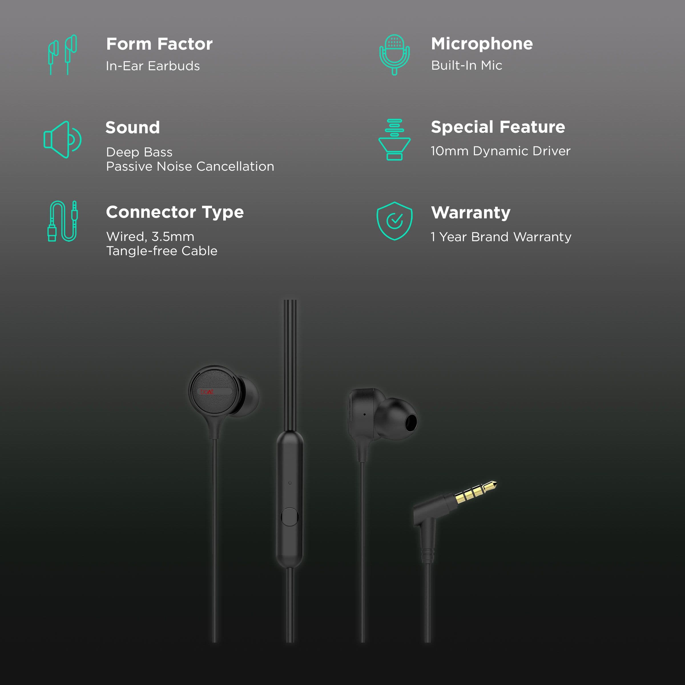 boAt BassHeads 103 Wired Earphone with Mic (In Ear, Black)