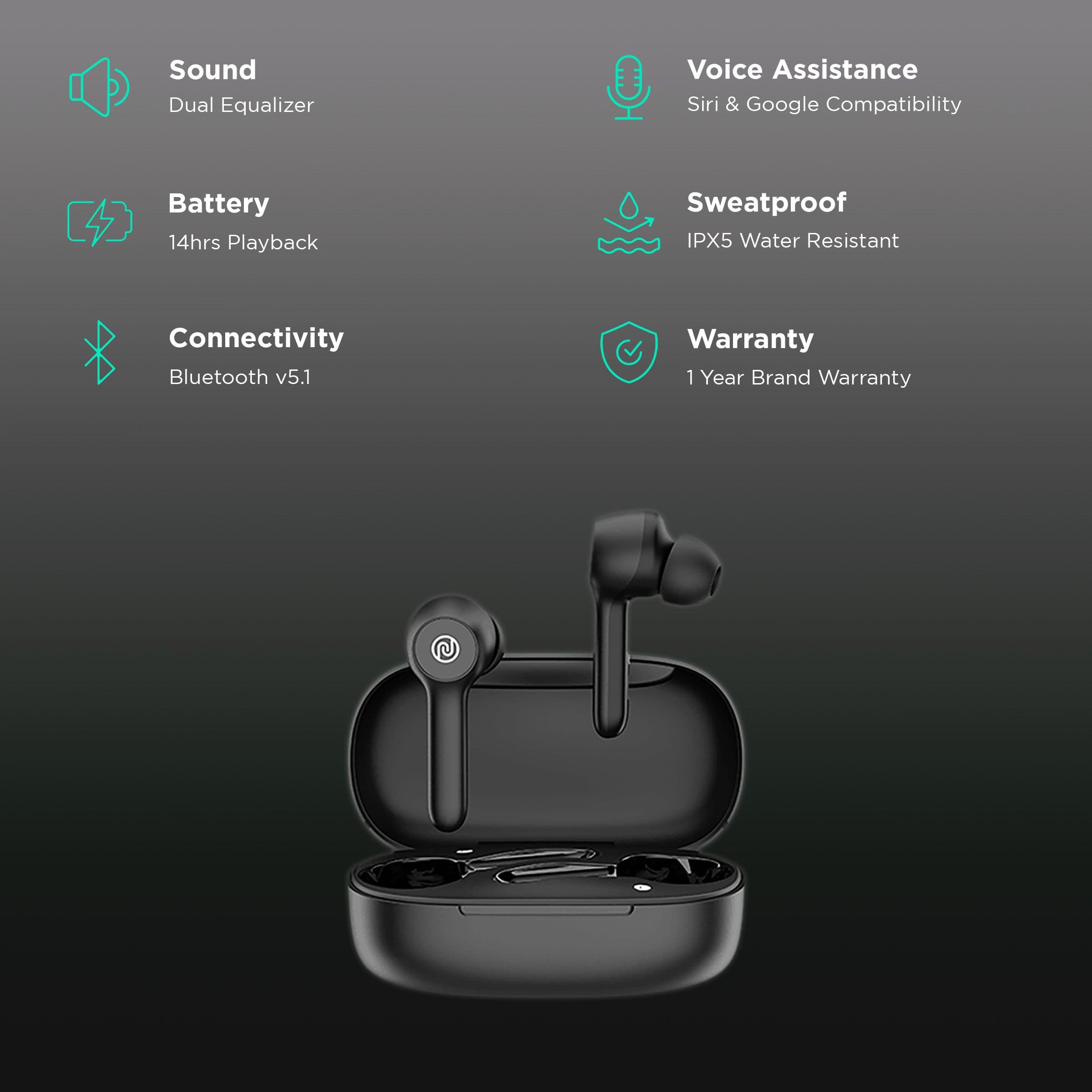 noise Buds VS201 TWS Earbuds with Noise Isolation (IPX5 Water Resistant, 6mm Driver, Charcoal Black)