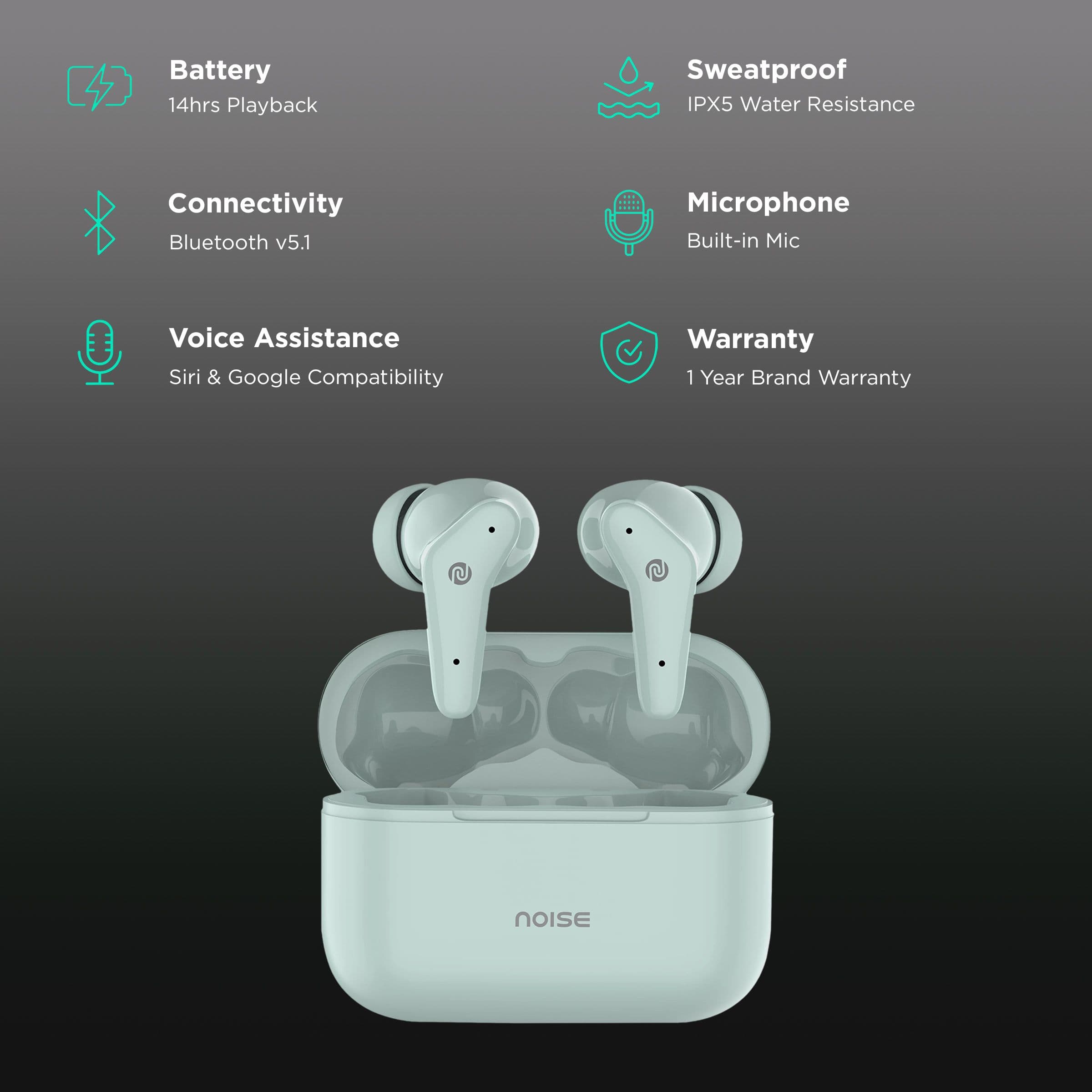 Noise Buds VS102 TWS Earbuds (IPX5 Water Resistant, QuickCharge, Celeste Blue)