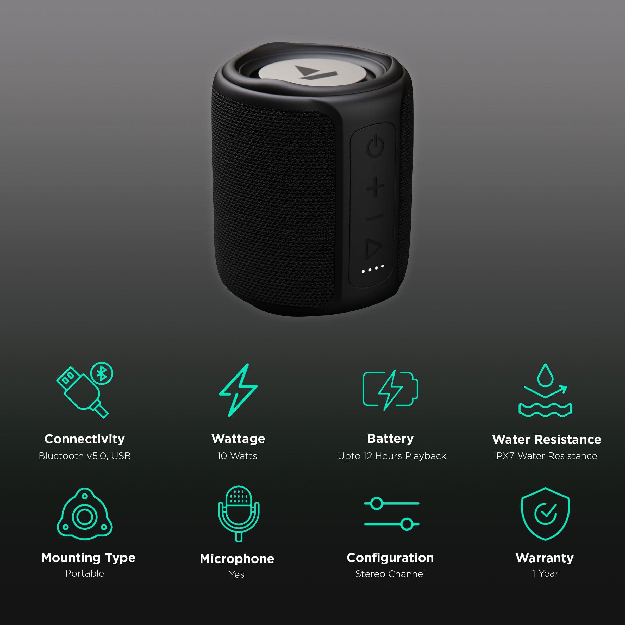 boAt Stone 358 10W Portable Bluetooth Speaker (IPX7 Water Resistant, Multi-Compatibility Modes, Stereo Channel, Black)