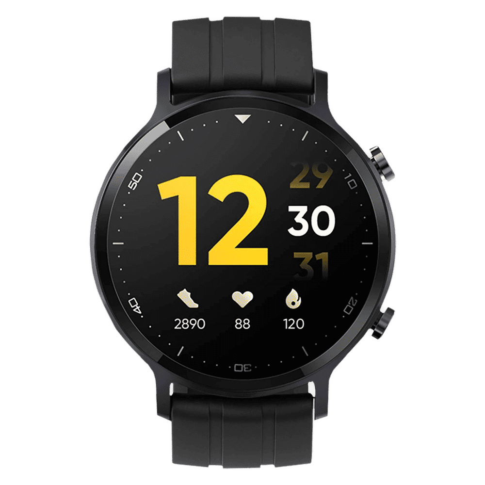 Realme Watch S Smart Watch (33.02mm) (IP68 Water Resistant, RMA207, Black, Liquid Silicone Strap)