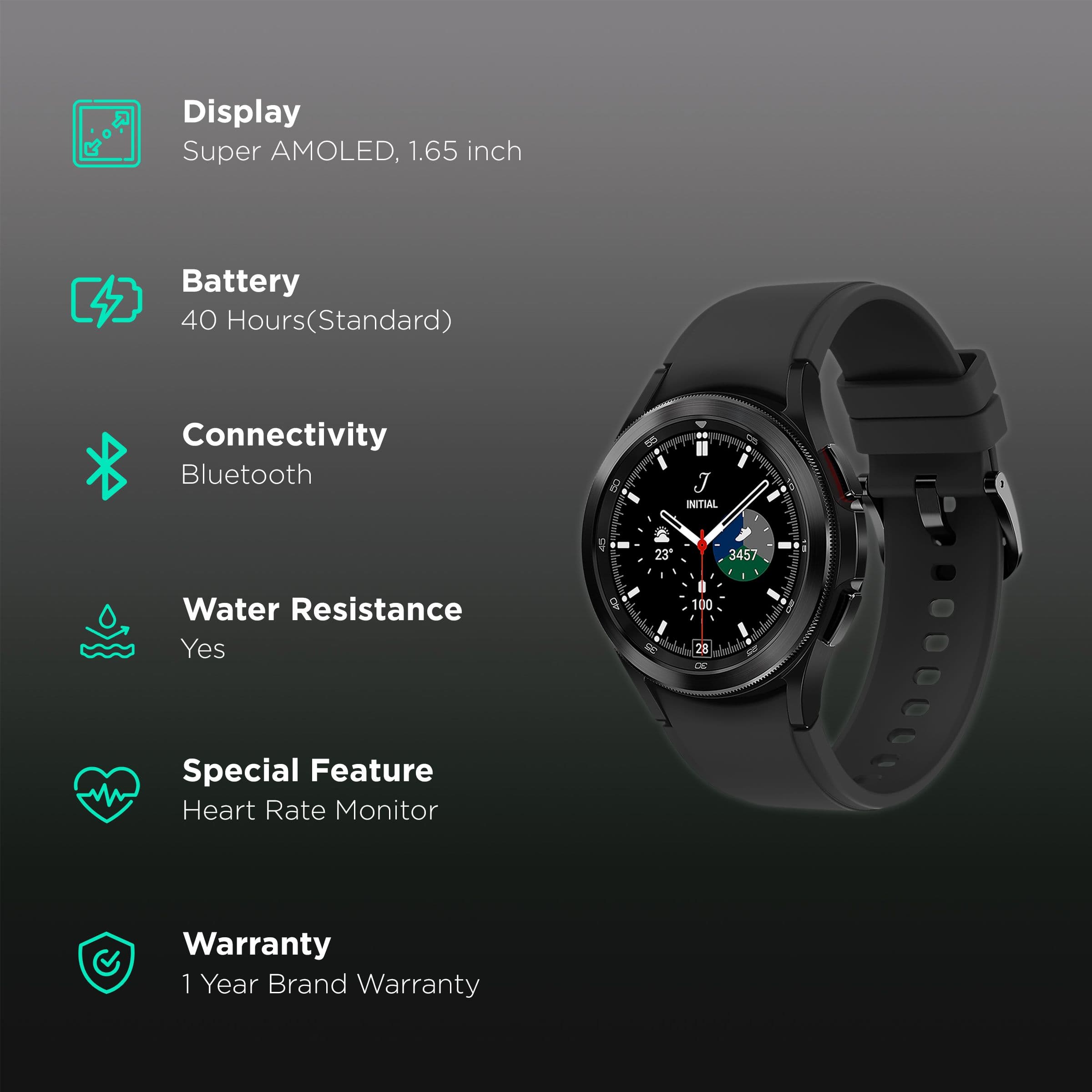 SAMSUNG Galaxy Watch4 Smartwatch with Activity Tracker (42mm Super AMOLED Display, Water Resistant, Black Strap)