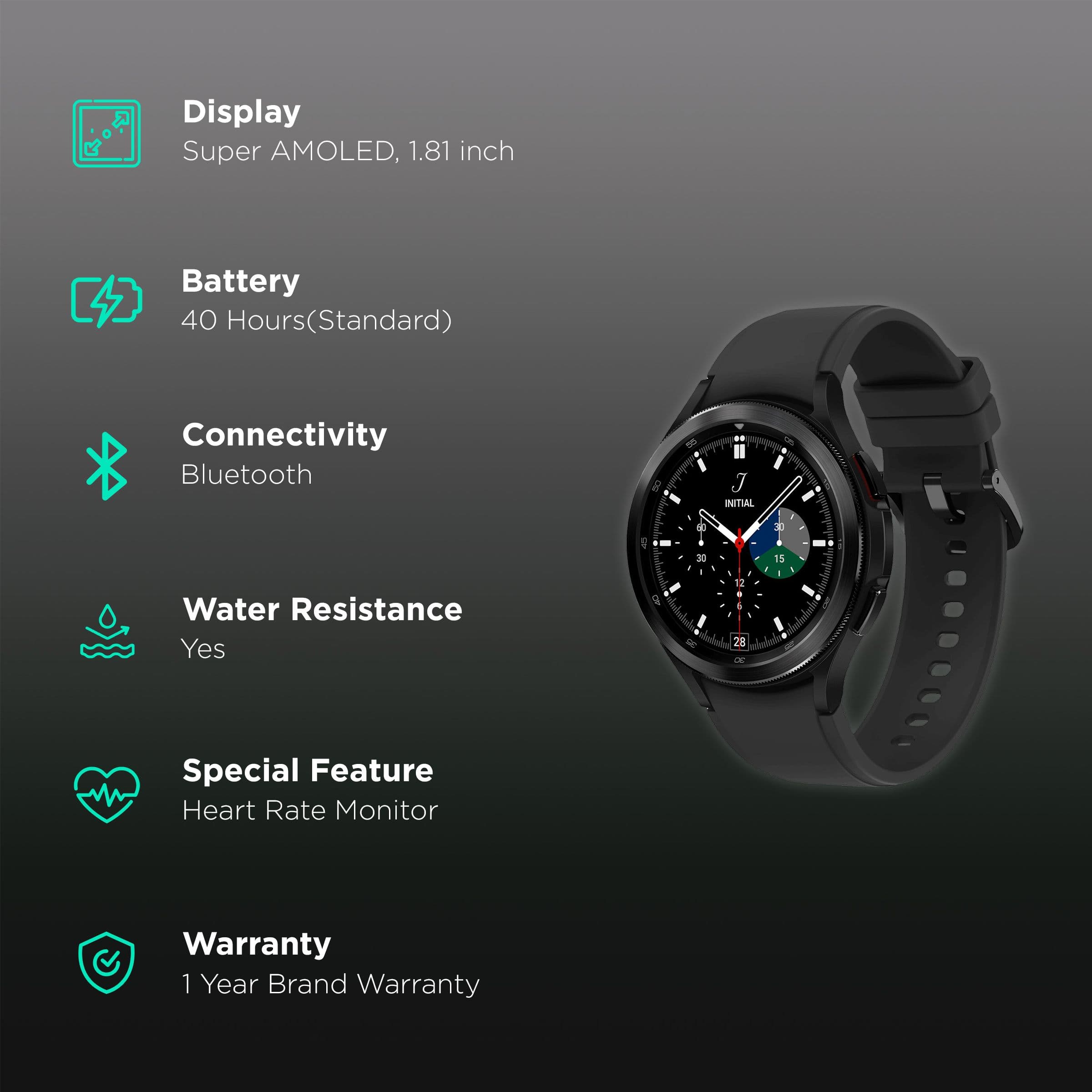 Samsung Galaxy Watch4 Classic Smart Watch (GPS+Cellular, 46mm) (Heart Sensor, Black, SM-R895FZKAINU, Fluoroelastomer Band)