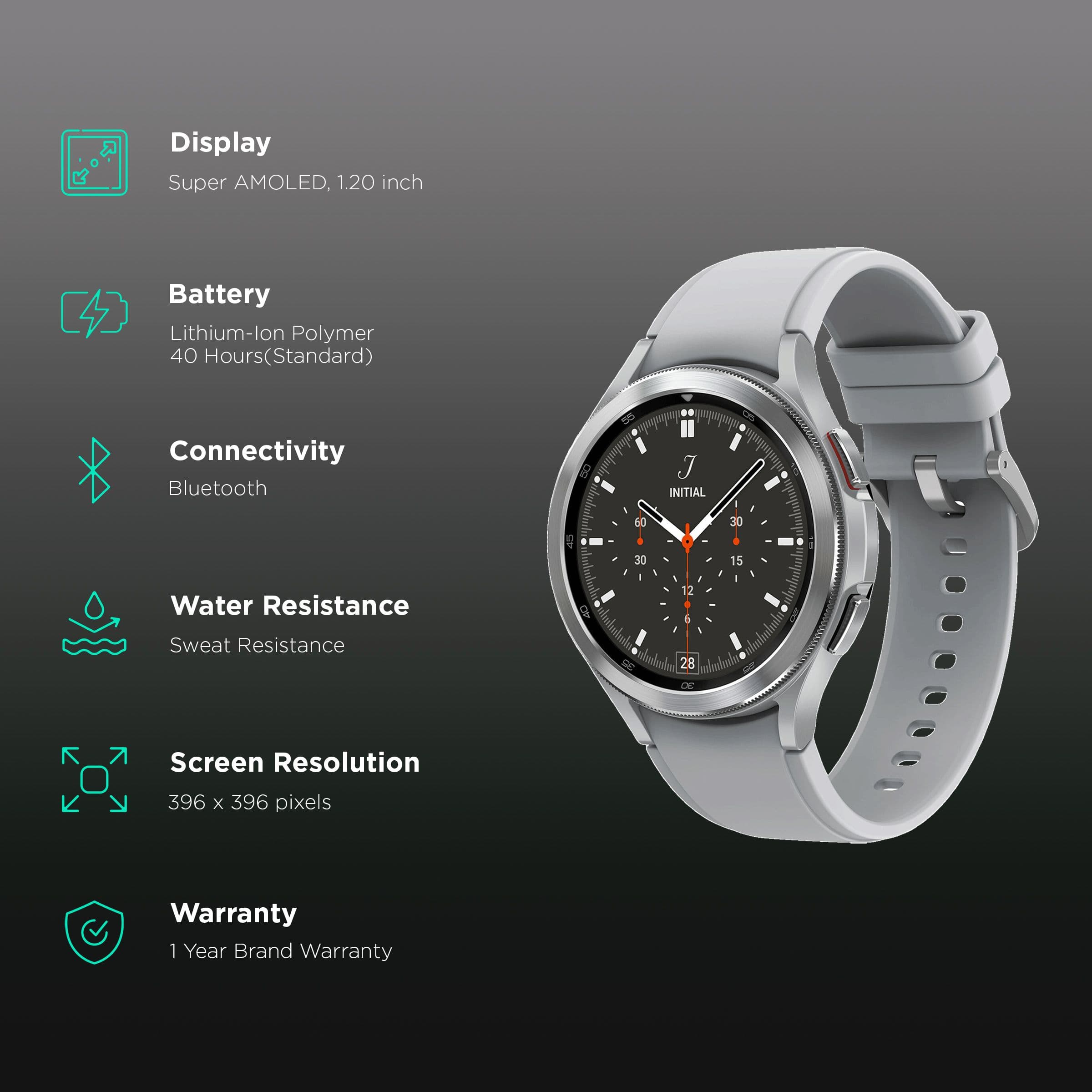 Samsung Galaxy Watch4 Classic Smart Watch (GPS+Cellular, 46mm) (BioActive Sensor, Silver, SM-R895FZSAINU, Fluoroelastomer Band)