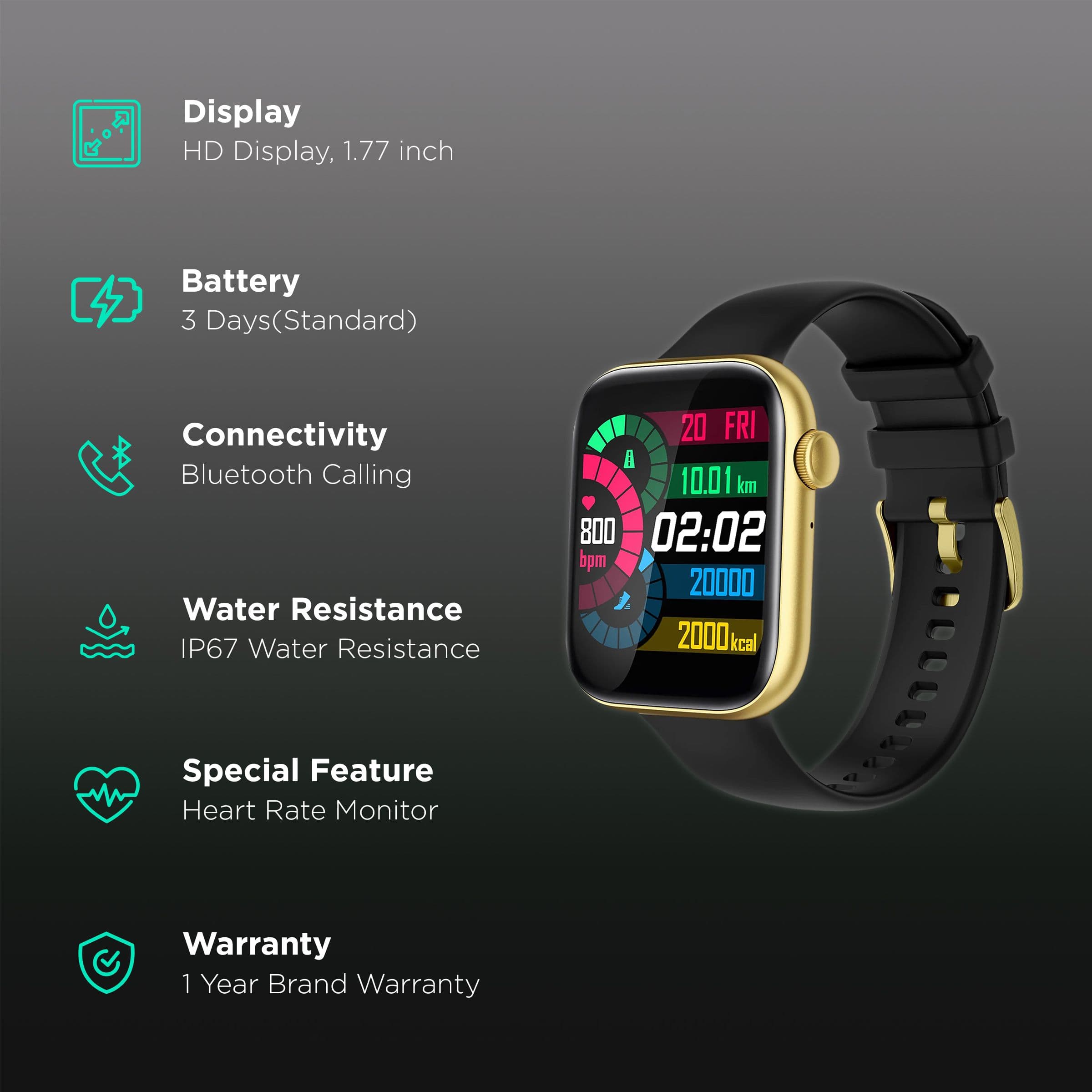 Fire-Boltt Ring 3 BSW043 Smart Watch (Bluetooth, 45.72mm) (118 Sports Mode with HD Screen, 43BSWAAY#2, Gold/Black, Buckle Strap)