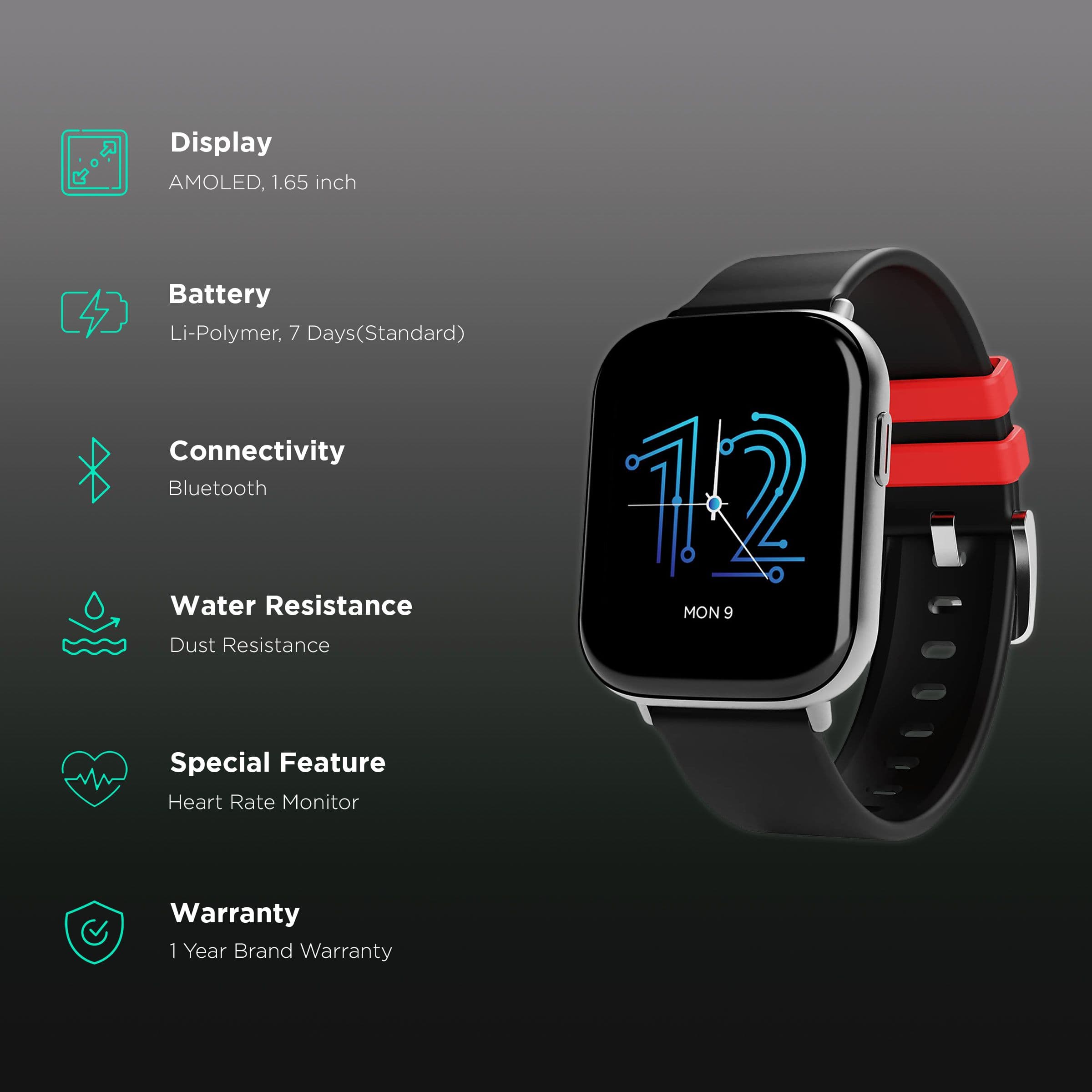 boAt Matrix Smart Watch with Activity Tracker (41.91mm, AMOLED Display, Sweat Resistant, Pitch Black Strap)