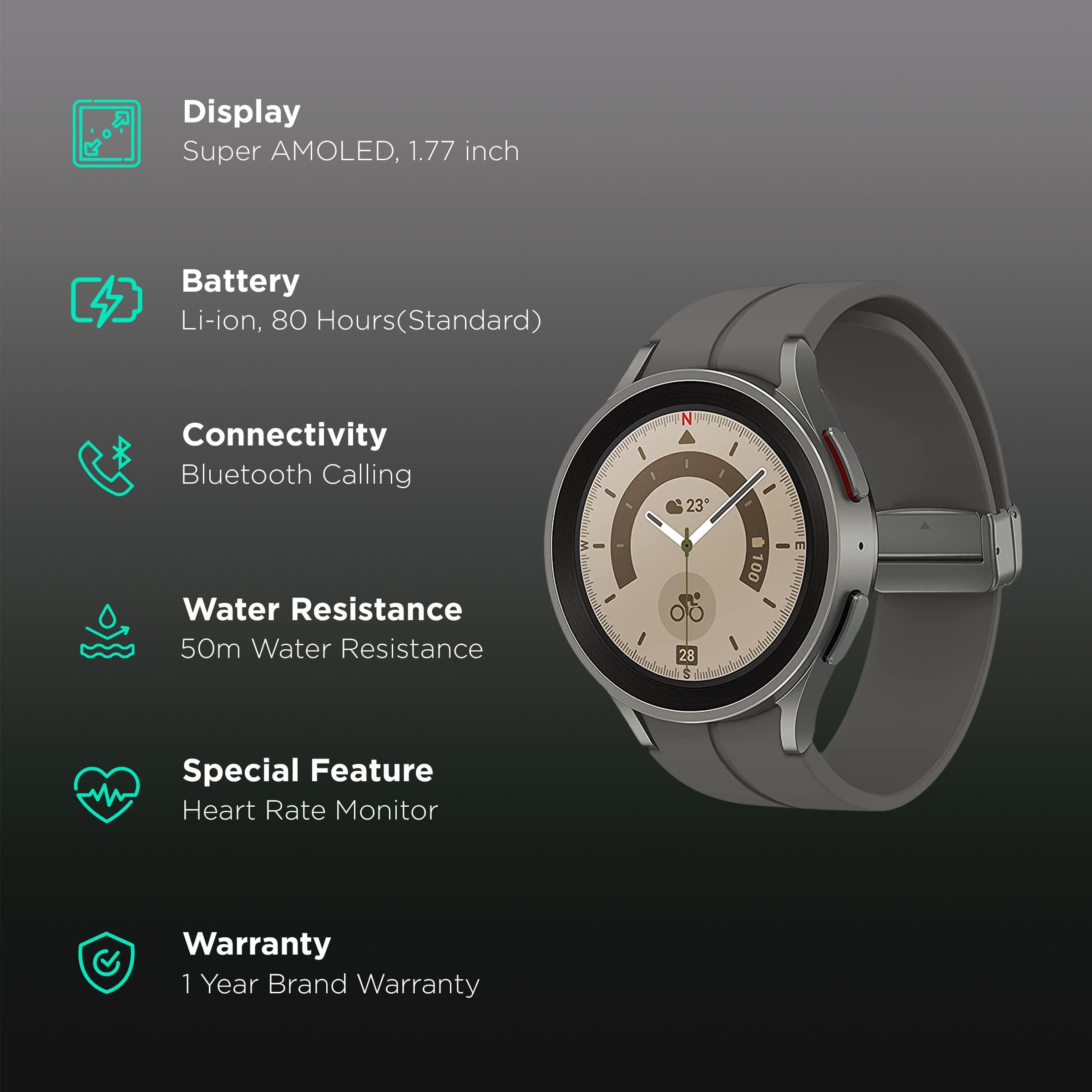 SAMSUNG Galaxy Watch5 Pro Smartwatch with Bluetooth Calling (45mm Super AMOLED Display, 50 Meter Water Resistant, Gray Titanium Strap)