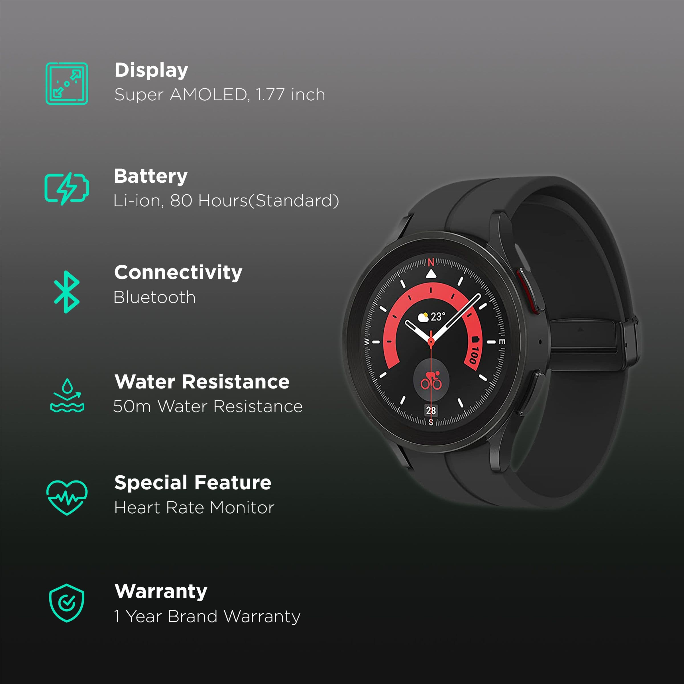 Samsung Galaxy Watch5 Pro LTE Smart Watch (GPS + Cellular, 45mm) (3-in-1 BioActive Sensor Control, SM-R925FZKAINU, Black Titanium, FKM Band)