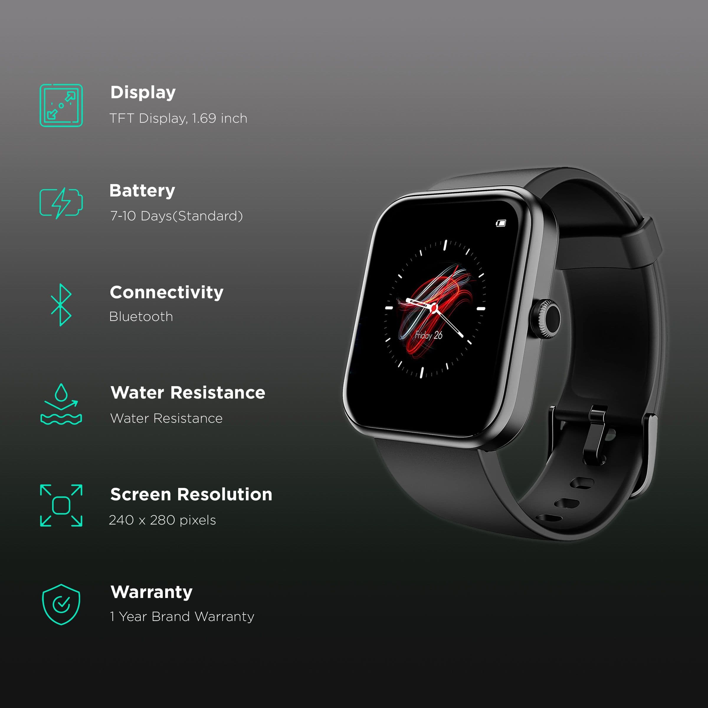 boAt Wave Select Smartwatch with Activity Tracker (42.9mm TFT Display, 5ATM Water Resistant, Active Black Strap)