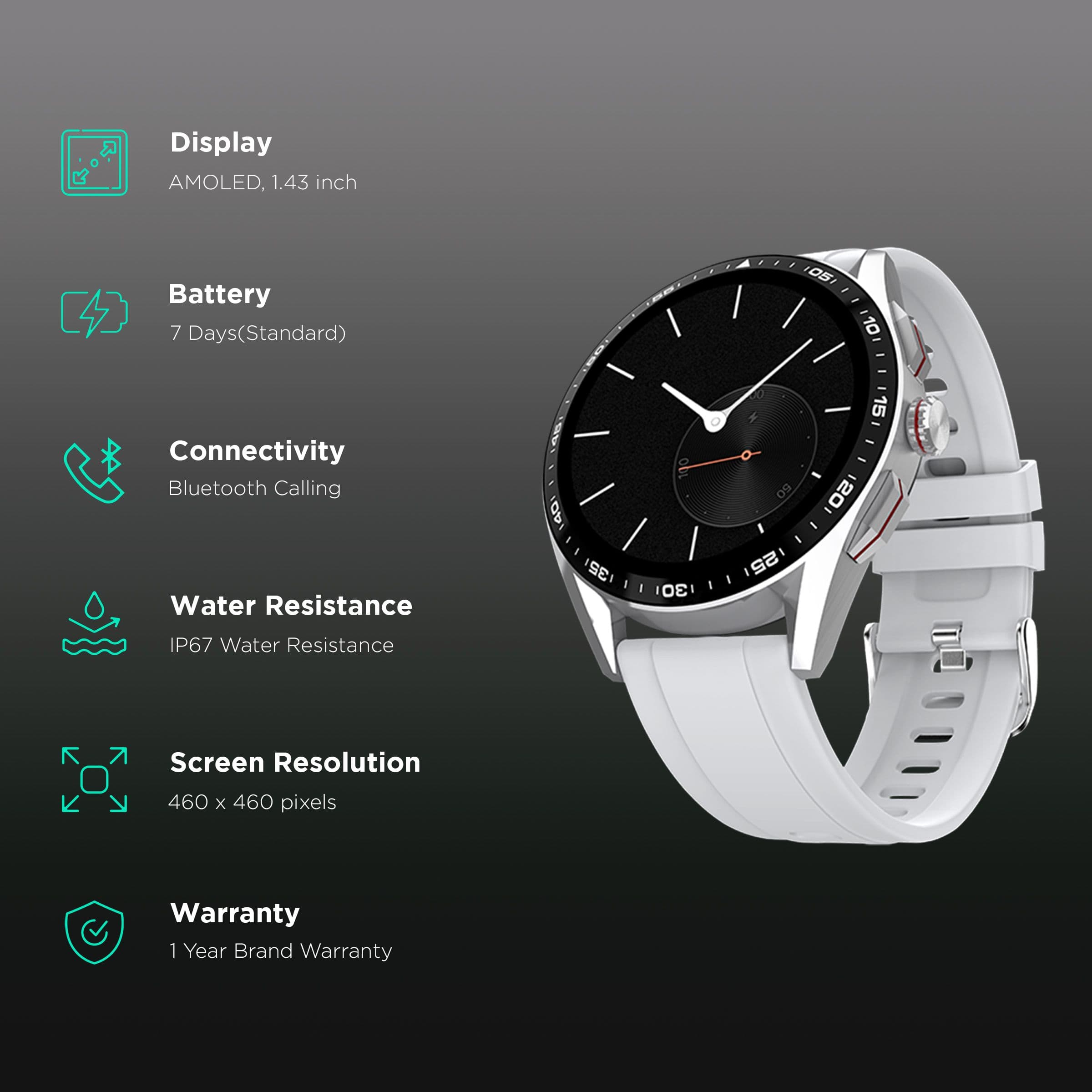 Fire-Boltt Invincible Plus Smartwatch with Bluetooth Calling (36.32mm AMOLED Display, IP67 Water Resistant, Grey Strap)