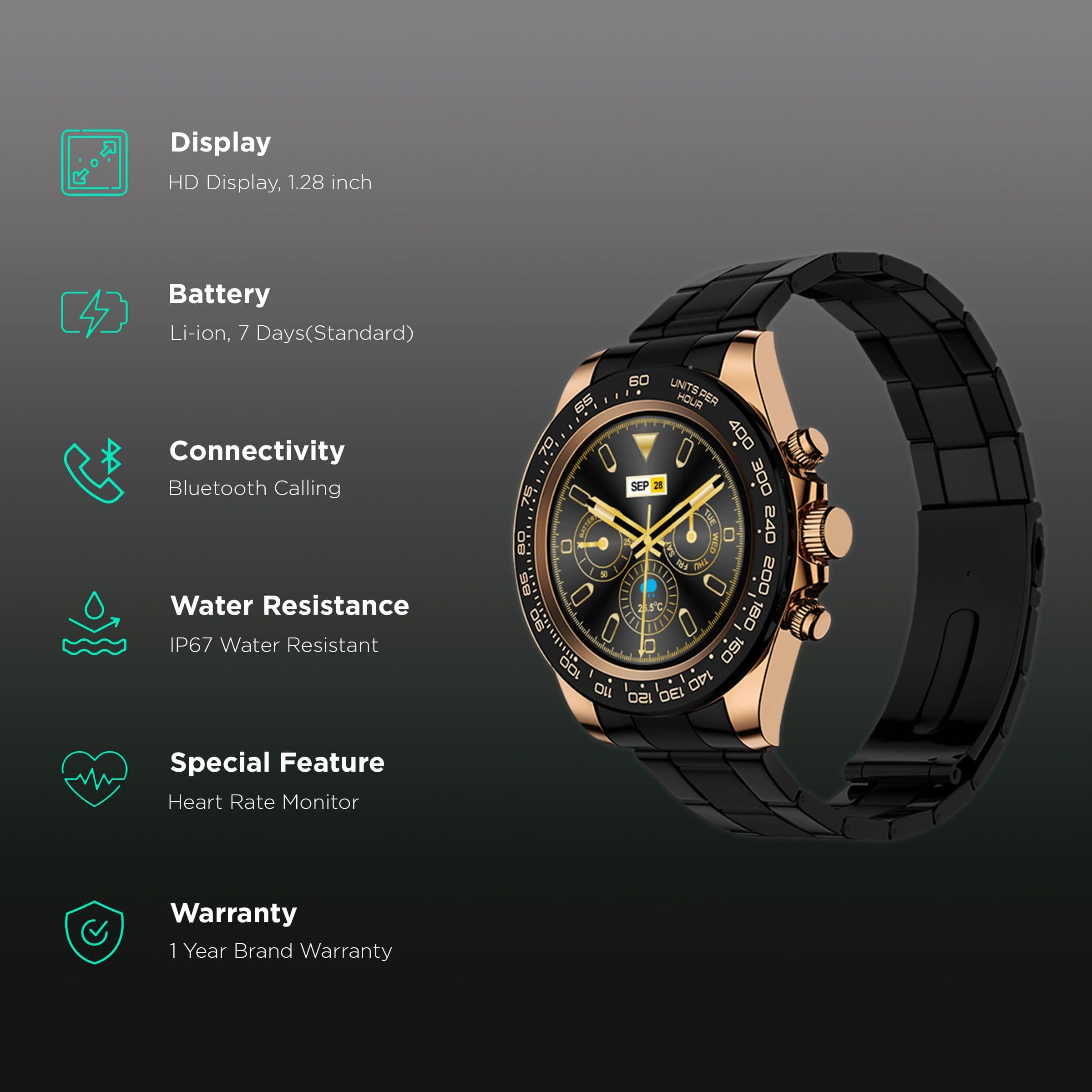 Fire-Boltt Blizzard Smartwatch with Bluetooth Calling (32.5mm HD Display, IP67 Water Resistant, Black Strap)