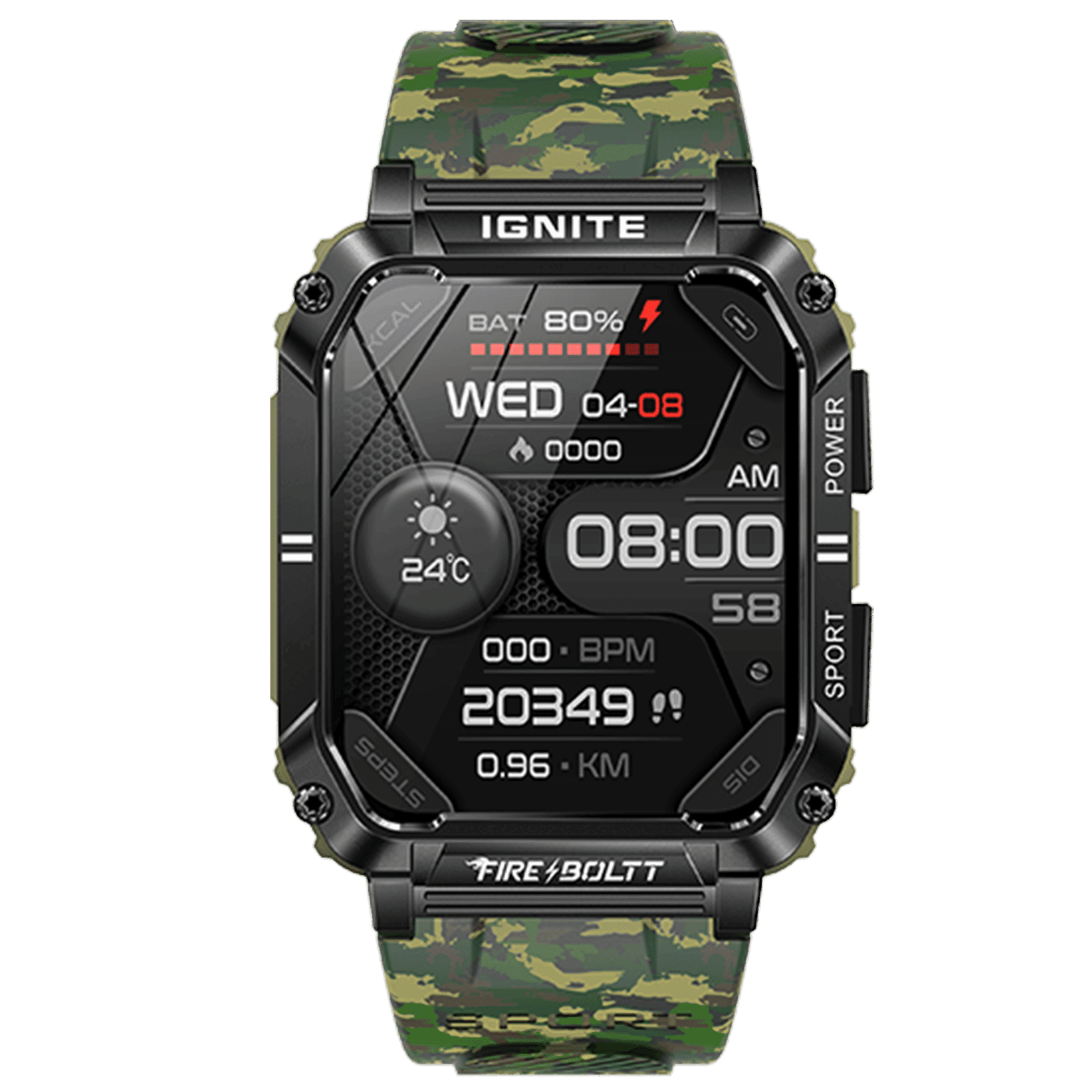 FIRE-BOLTT Combat Smartwatch with Bluetooth Calling (49.5mm TFT Display, IP68 Water Resistant, Camo Green Strap)