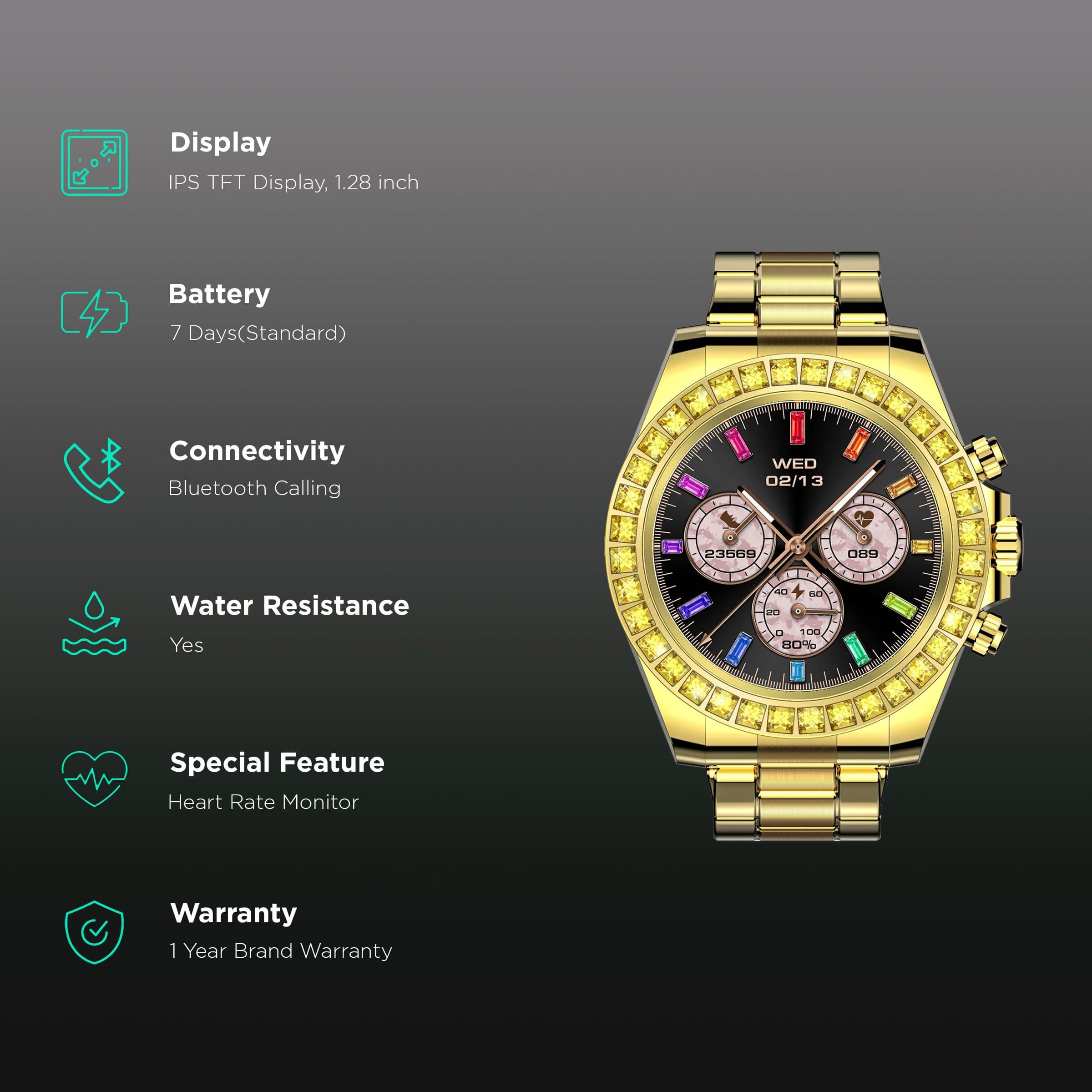 FIRE-BOLTT Blizzard Ultra Smartwatch with Bluetooth Calling (32.5mm HD Display, Water Resistant, Gold Strap)