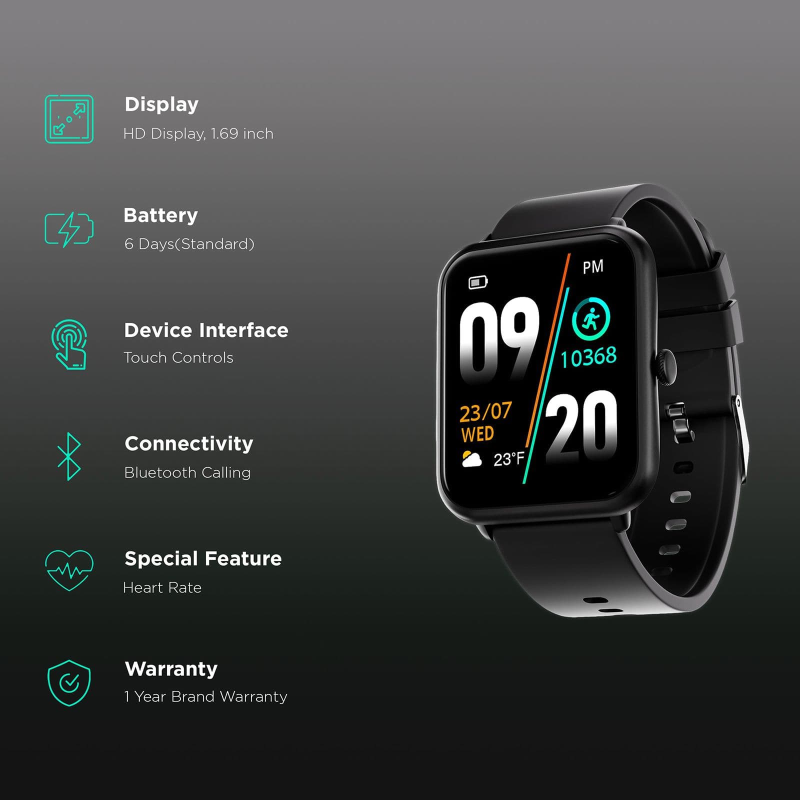 FIRE-BOLTT Ninja Call Pro Smartwatch with Bluetooth Calling (43mm HD Display, IP67 Water Resistant, Black Strap)