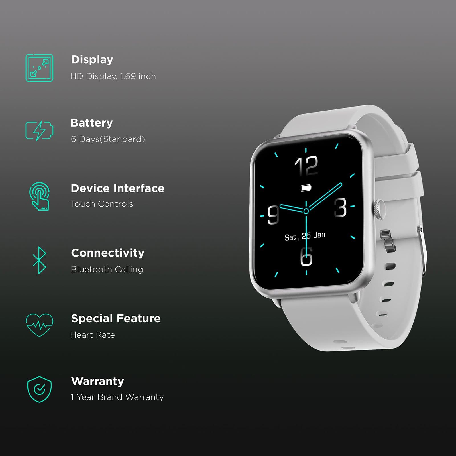 FIRE-BOLTT Ninja Call Pro Smartwatch with Bluetooth Calling (42.9mm HD Display, IP67 Water Resistant, Grey Strap)