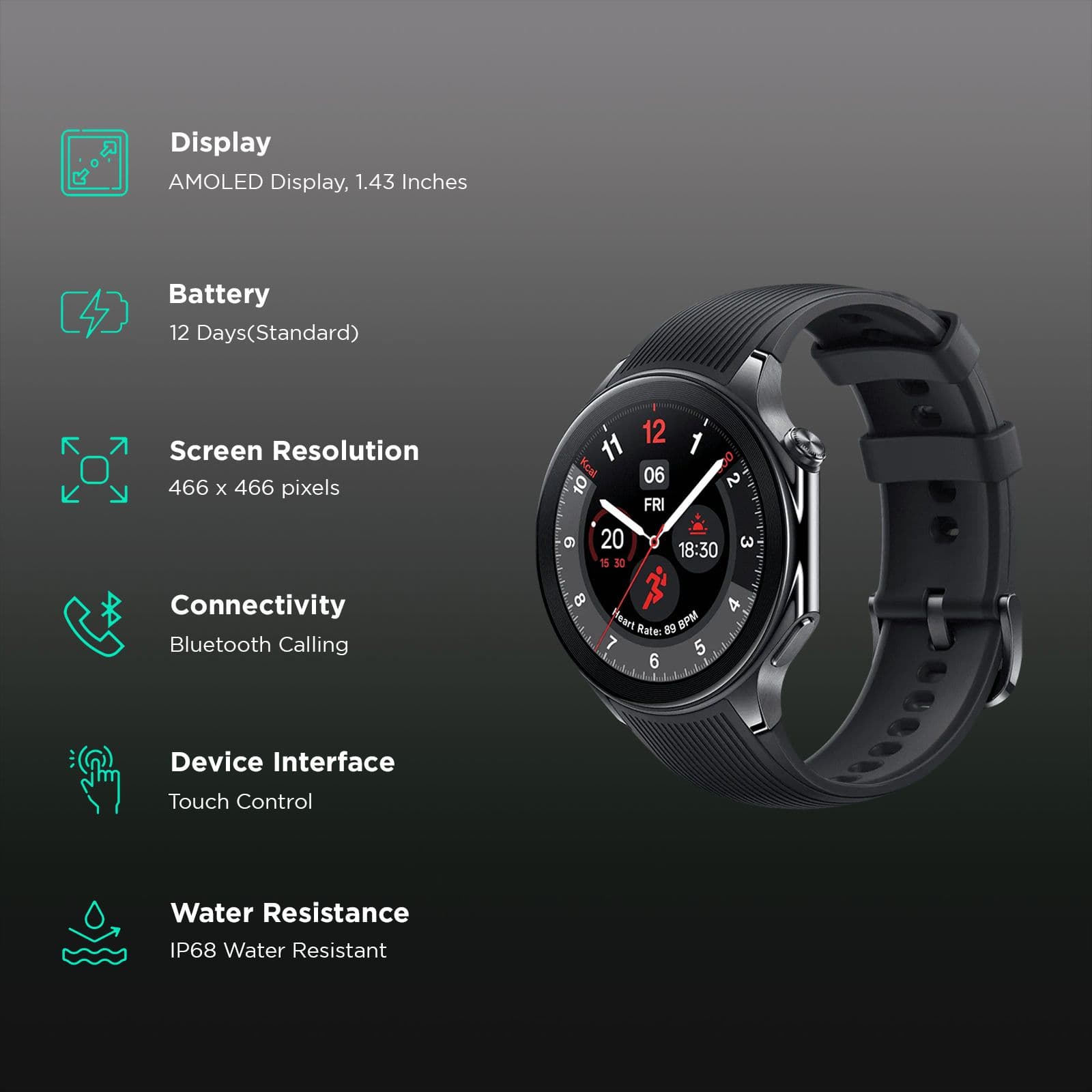 OnePlus Watch 2 WiFi + Bluetooth Google Wear OS4 Smartwatch (36.3mm AMOLED Display, GPS, Black Steel Strap)