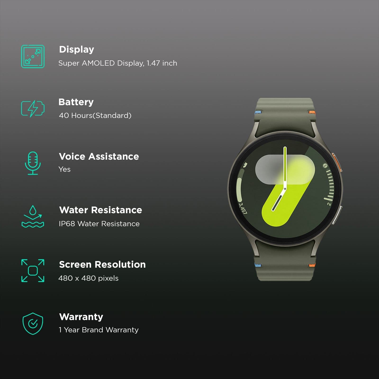 SAMSUNG Galaxy Watch 7 BT Wear OS Smartwatch (44mm Super AMOLED Display, 3nm Processor, Green Strap)