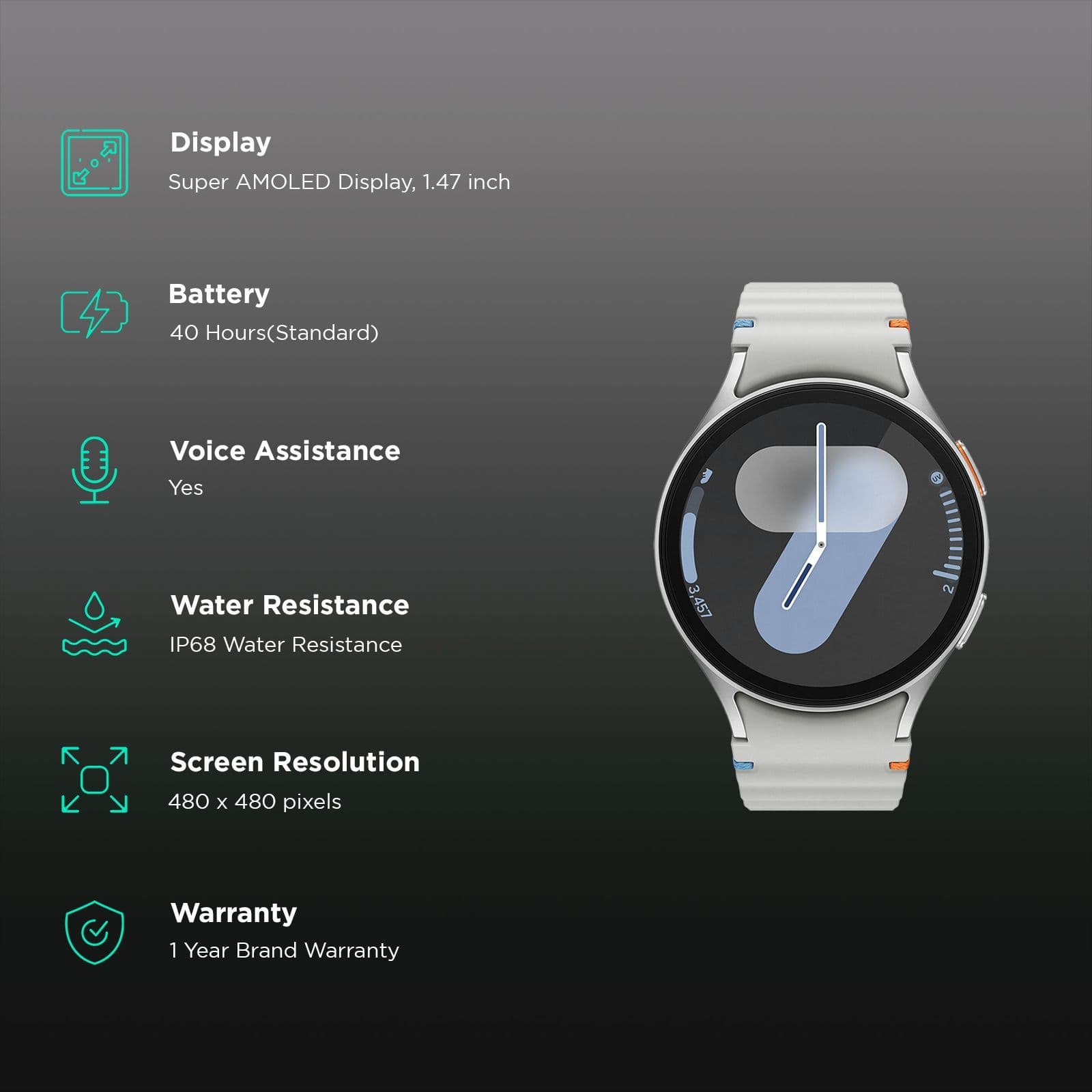 SAMSUNG Galaxy Watch 7 BT Wear OS Smartwatch (44mm Super AMOLED Display, 3nm Processor, Silver Strap)