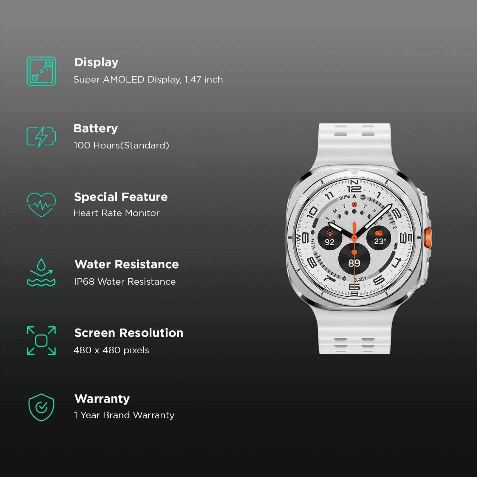 SAMSUNG Galaxy Watch Ultra Wi-Fi+4G SIM Wear OS Smartwatch (37.3mm Super AMOLED Display, 3nm Processor, Dual-Frequency GPS, White Strap)