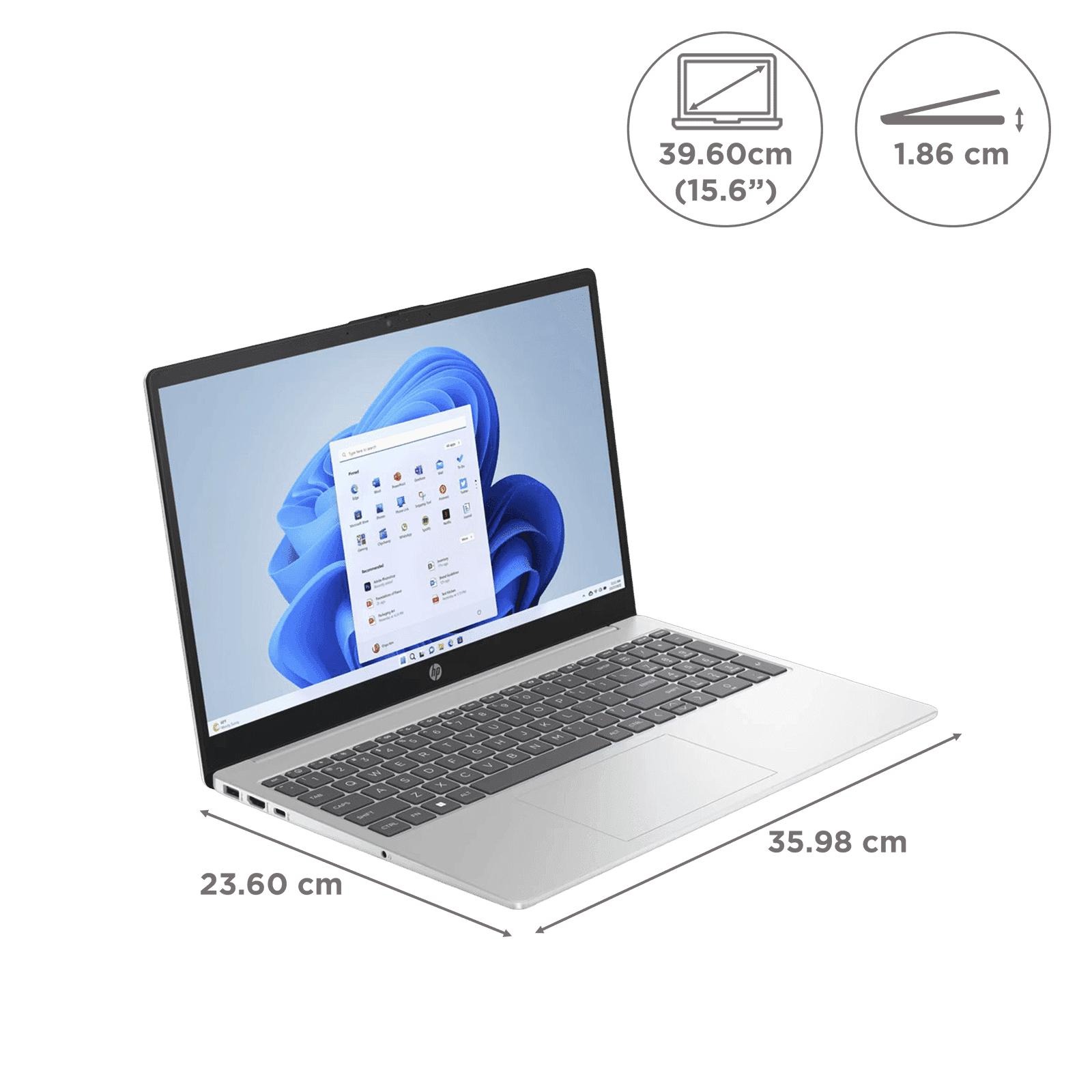 HP FD1098TU Intel Core Ultra 5 Thin and Light Laptop (8GB, 512GB SSD, Windows 11 Home, 15.6 inch Full HD Display, MS Office 2021, Natural Silver, 1.59...