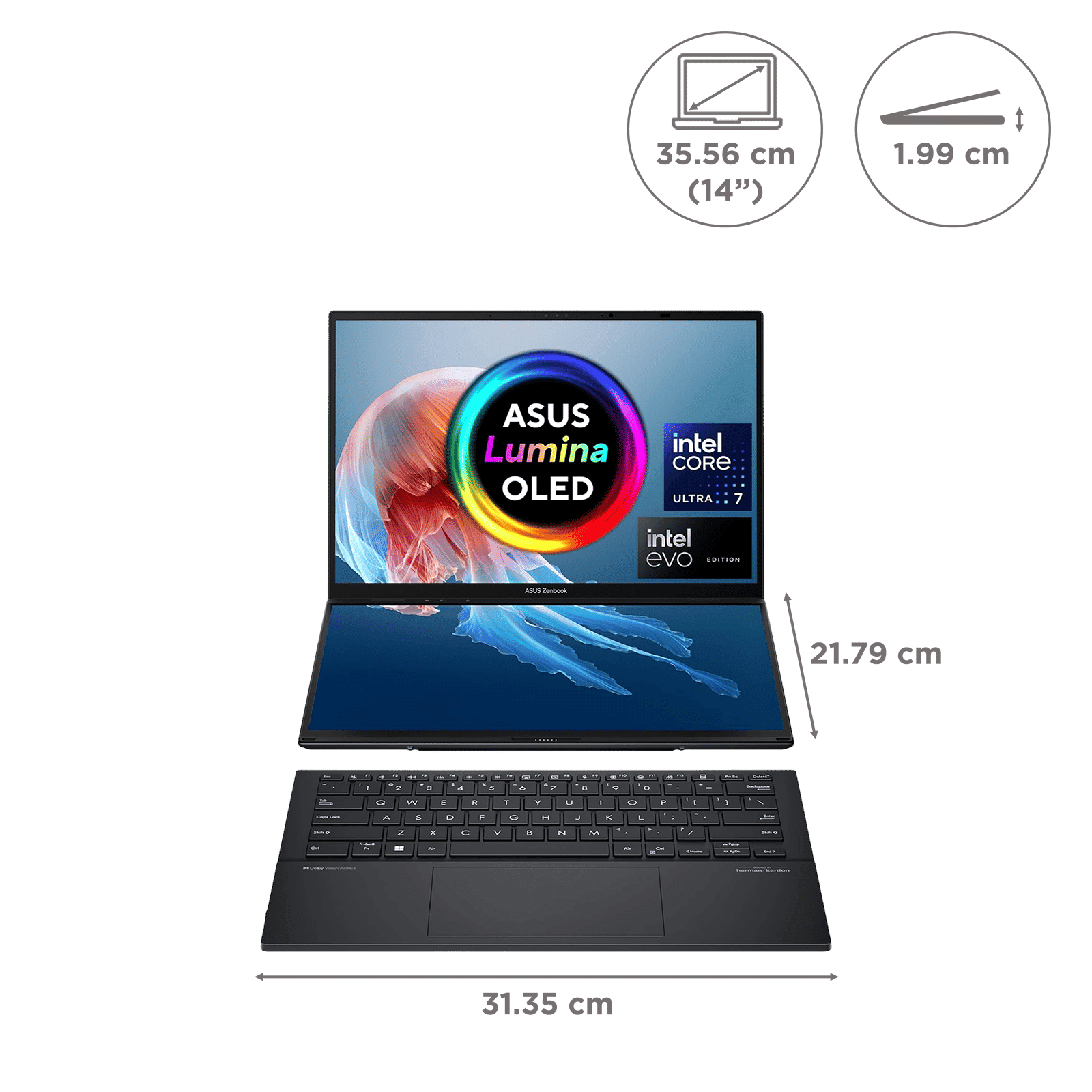 ASUS Zenbook Duo UX8406MA-QL761WS Intel Core Ultra 7 Touchscreen Thin & Light Laptop (32GB, 1TB SSD, Windows 11 Home, 14 inch Full HD OLED Display, MS...