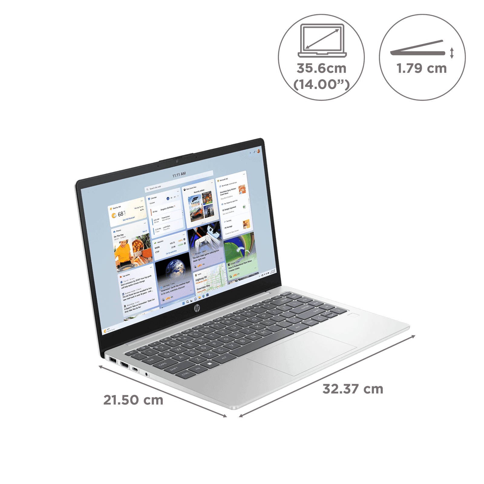 HP 14-gr1023TU Intel Core Ultra 7 Laptop (16GB, 512GB SSD, Windows 11 Home, 14 inch Full HD IPS Display, MS Office 2021, Natural Silver Aluminum, 1.4 ...