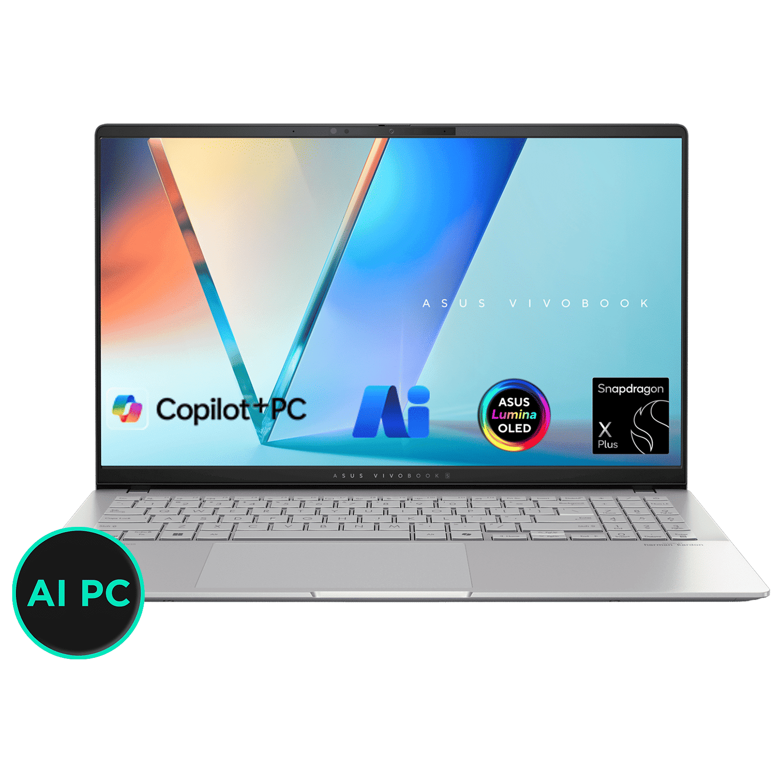 ASUS Vivobook S 15 Snapdragon X Plus X1P 42 100 Thin & Light Laptop (16GB, 1TB SSD, Windows 11 Home, 15.6 inch OLED Display, MS Office 2021, Cool Silv...