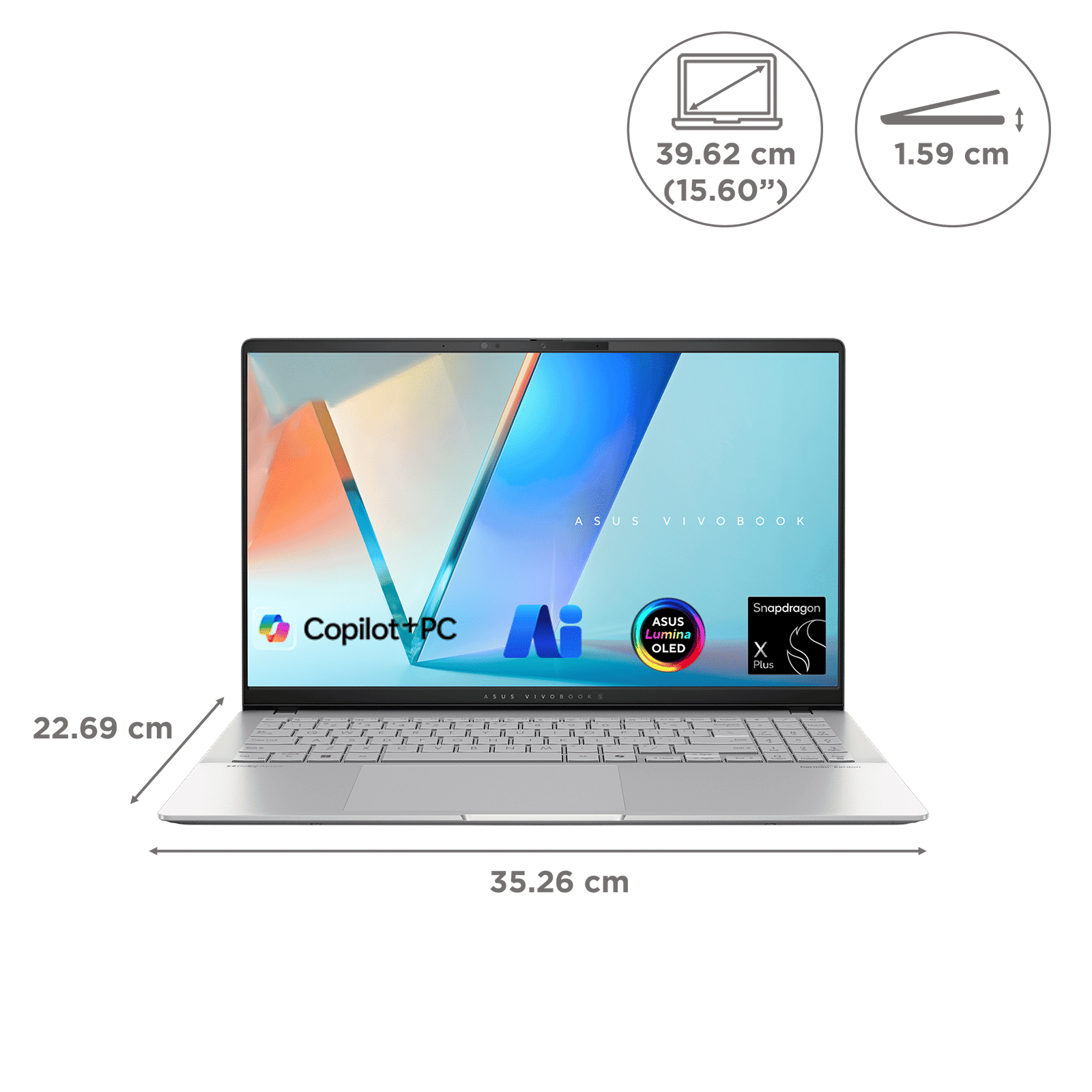 ASUS Vivobook S 15 Snapdragon X Plus X1P 42 100 Thin & Light Laptop (16GB, 1TB SSD, Windows 11 Home, 15.6 inch OLED Display, MS Office 2021, Cool Silv...