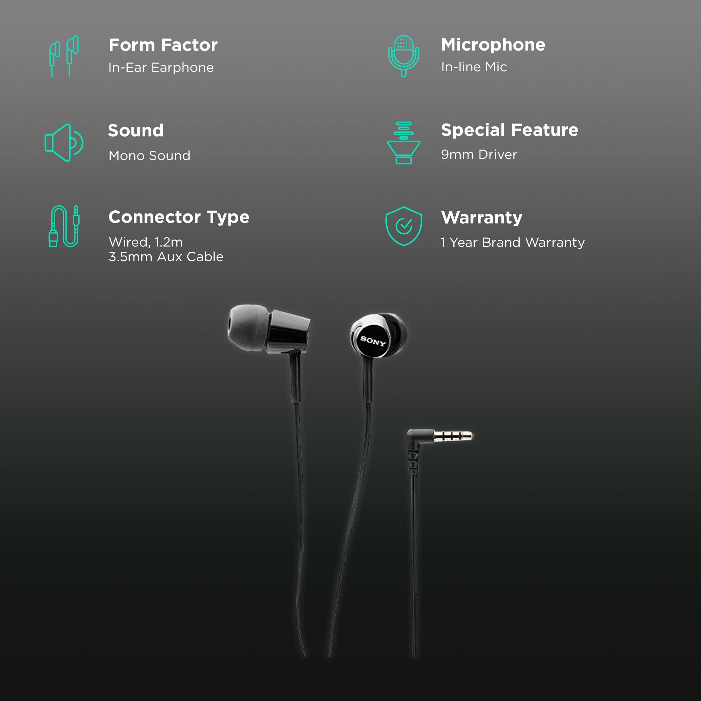 SONY MDR-EX155APBQIN Wired Earphone with Mic (In Ear, Black)