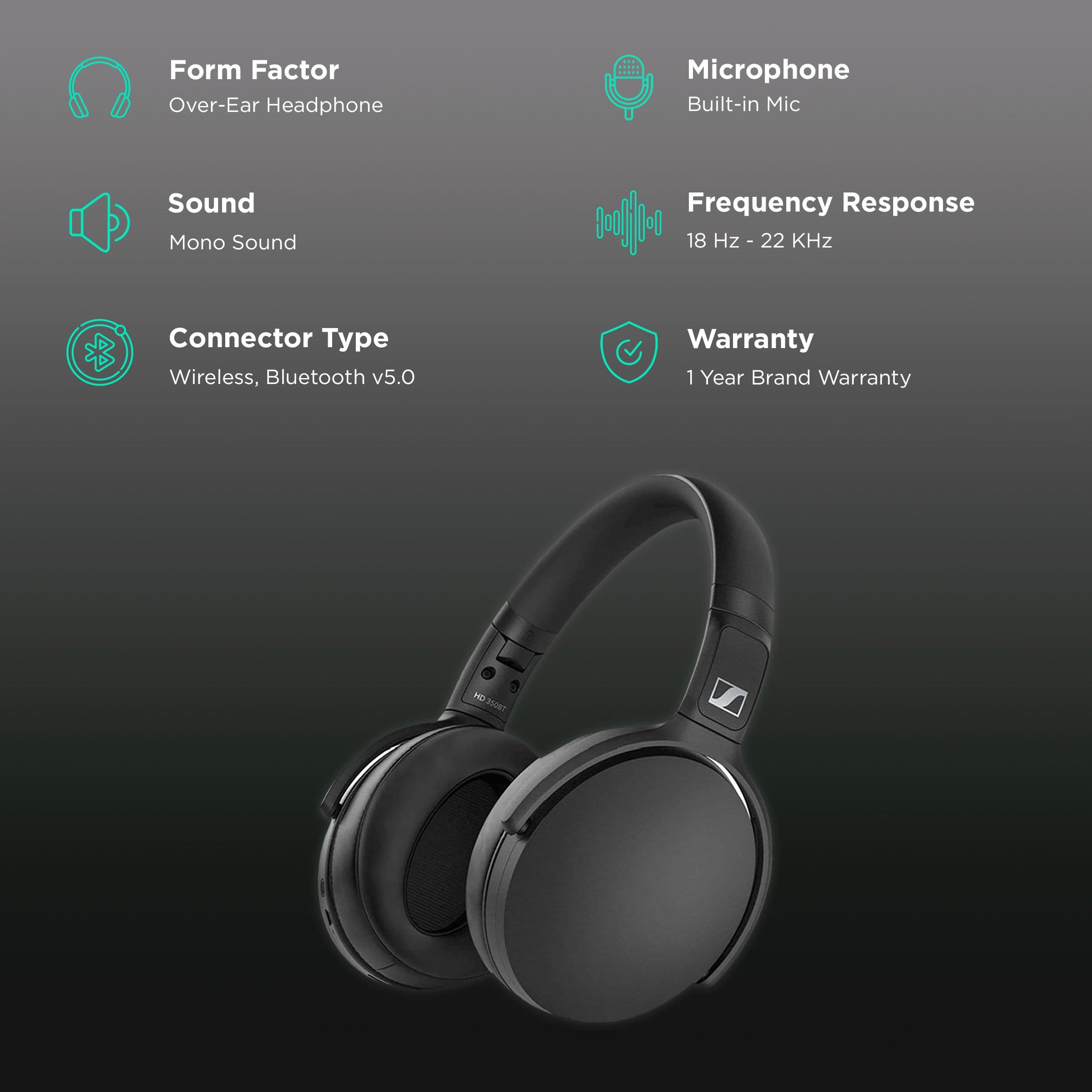 Buy Sennheiser HD Bluetooth Headphones (350BT, Black) online - Croma
