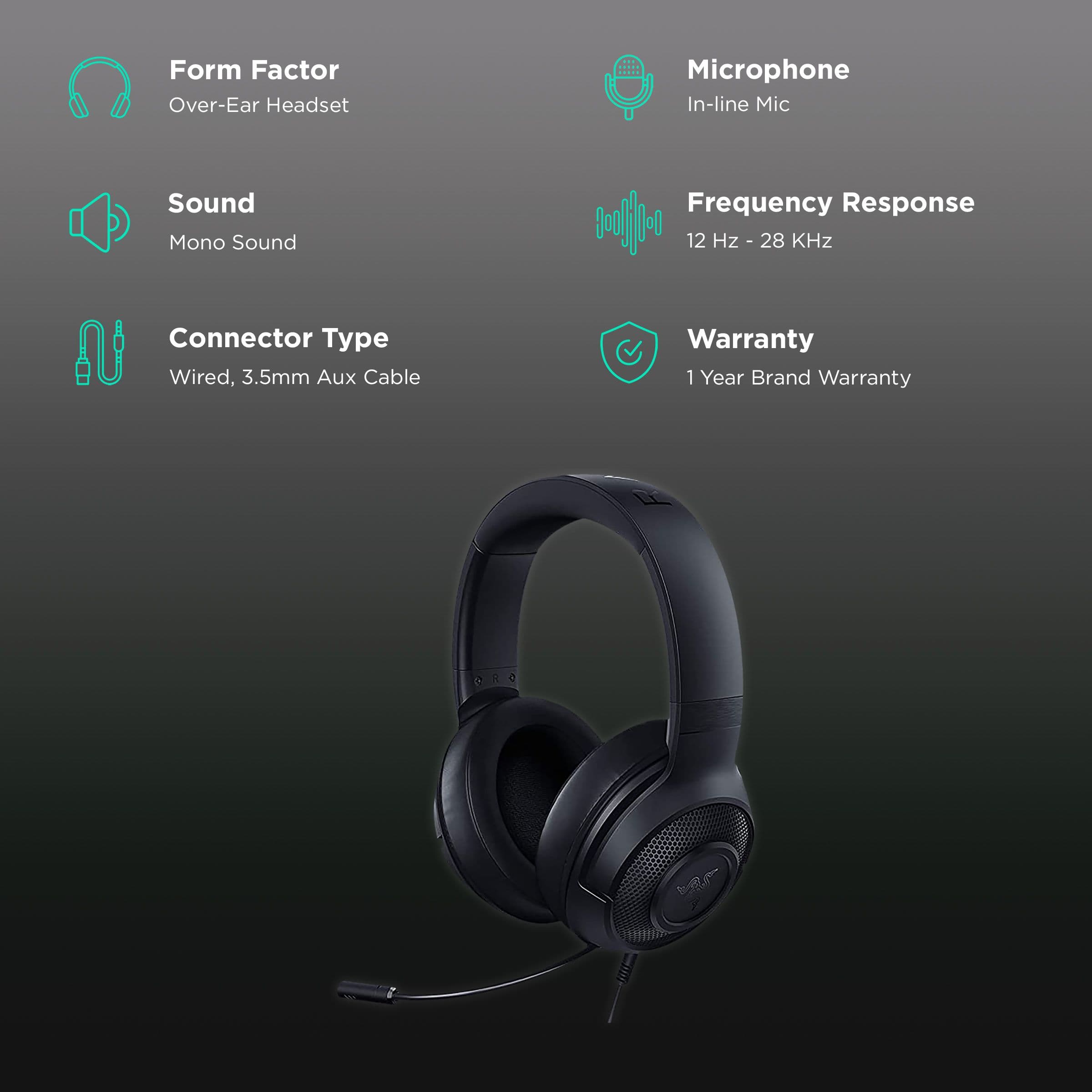 RAZER Kraken RZ04-02830100-R3M1 Wired Gaming Headset (Clear & Powerful Sound, Over Ear, Black)