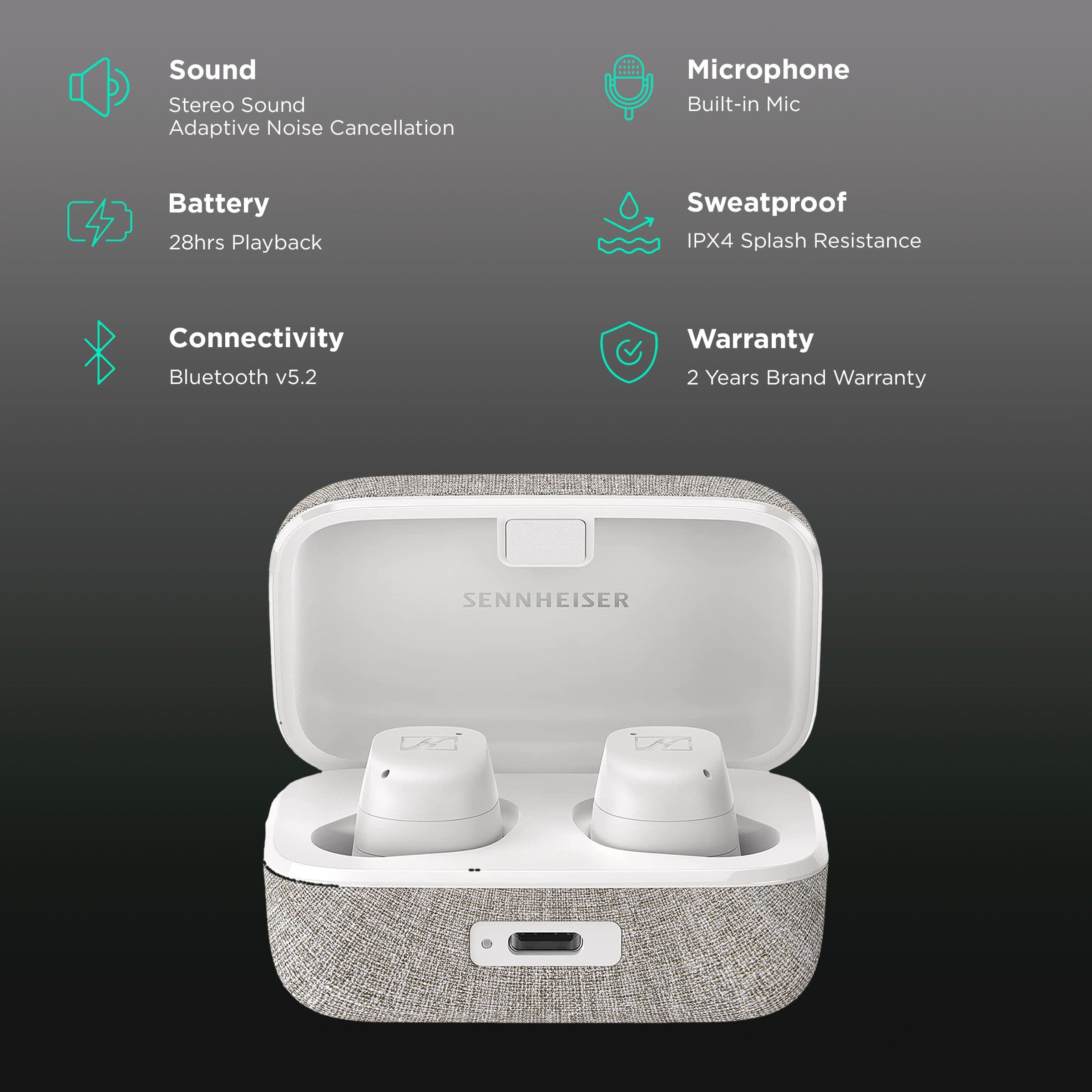 Sennheiser MTW3 In-Ear Truly Wireless Earbuds with Mic (TruereSponse Transducer Technology, White)
