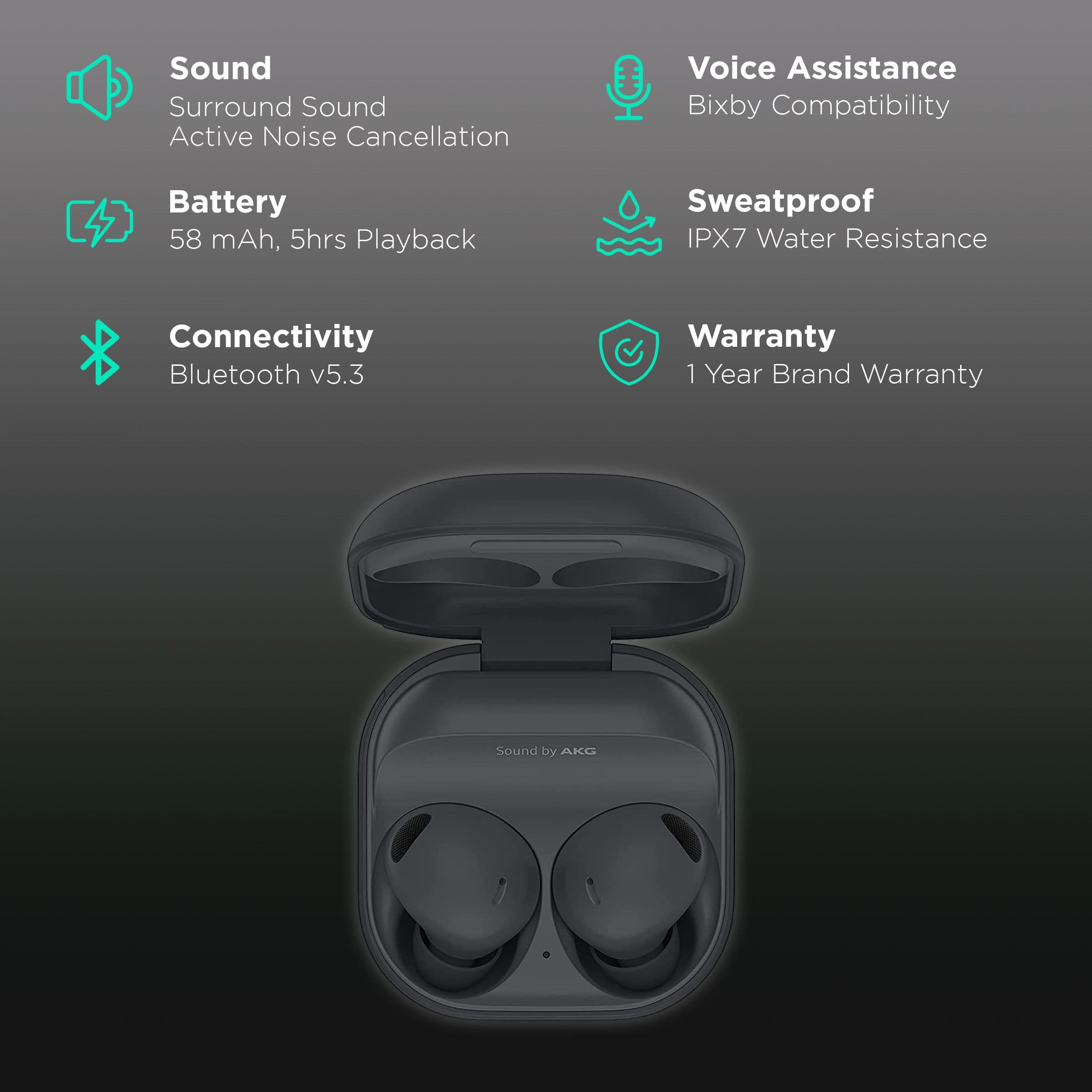 SAMSUNG Galaxy Buds2 Pro In-Ear Active Noise Cancellation Truly Wireless Earbuds with Mic (Bluetooth 5.3, IPX7 Water Resistance, R510N, Graphite)