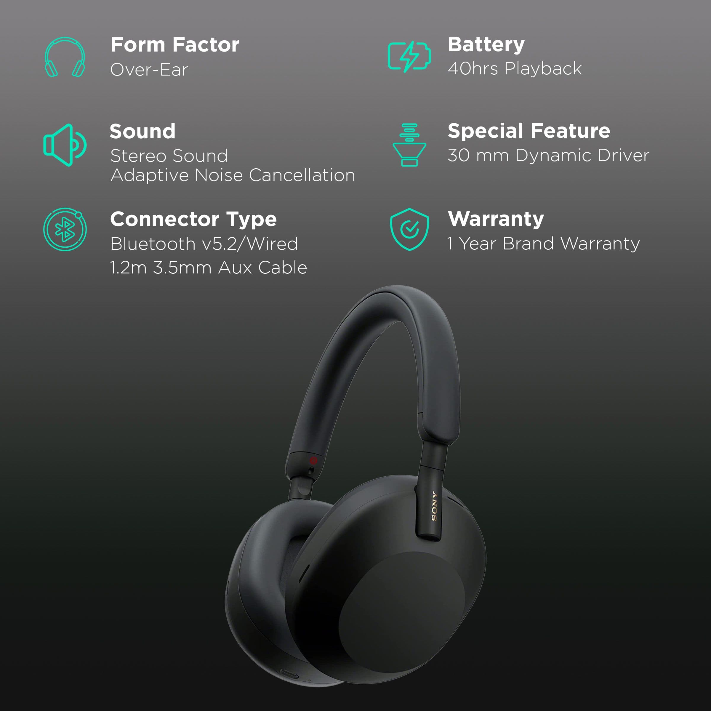 SONY WH-1000XM5 Bluetooth Headphone with Mic (Auto Noise Cancellation Optimizer, Over Ear, Black)