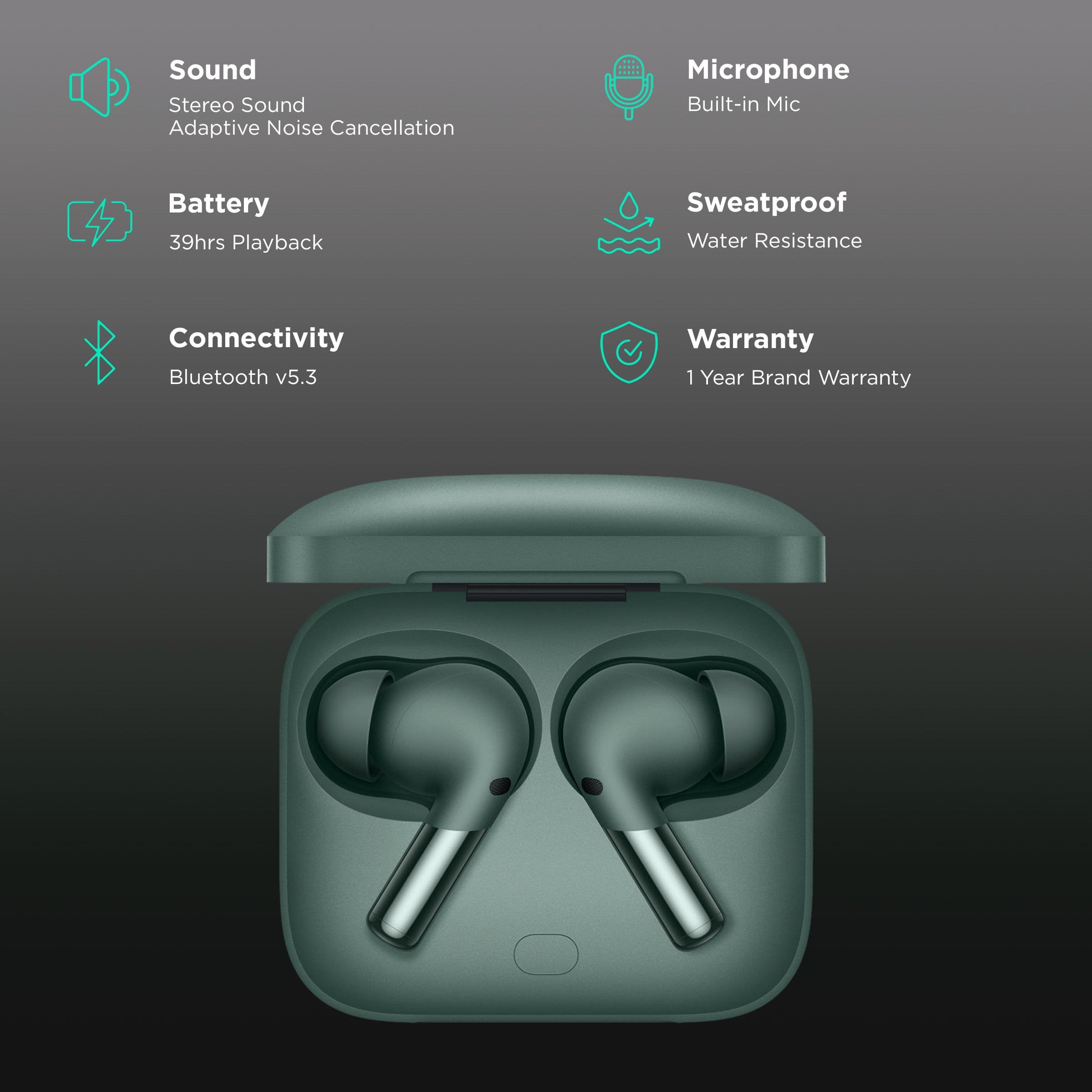 OnePlus Buds Pro 2 E507A TWS Earbuds with Adaptive Noise Cancellation (IP55 Water Resistant, 54ms Latency, Arbor Green)
