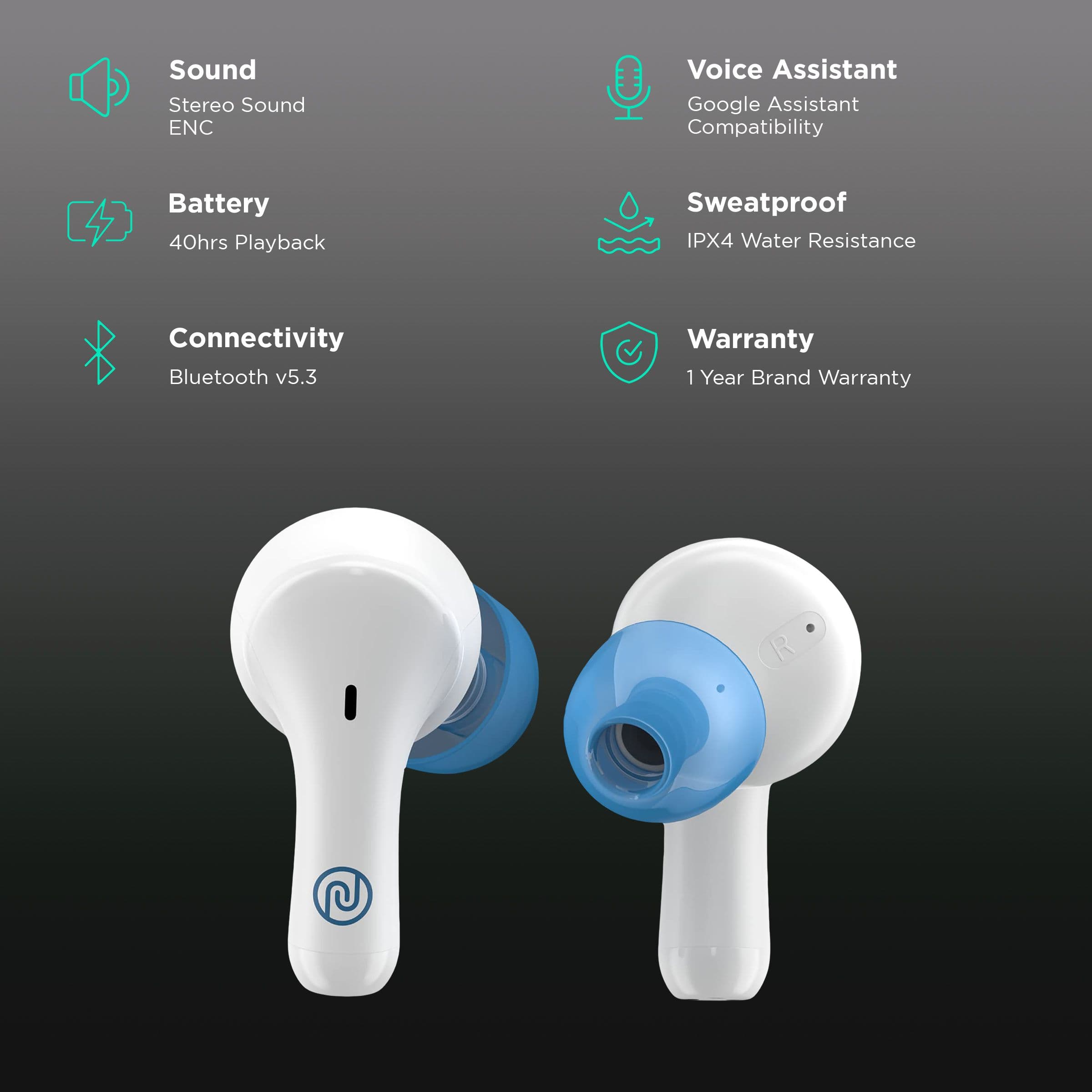Noise Buds VS204 TWS Earbuds with Environmental Noise Cancellation (IPX4 Water Resistant, Upto 50 Hours Playtime, Snow White)