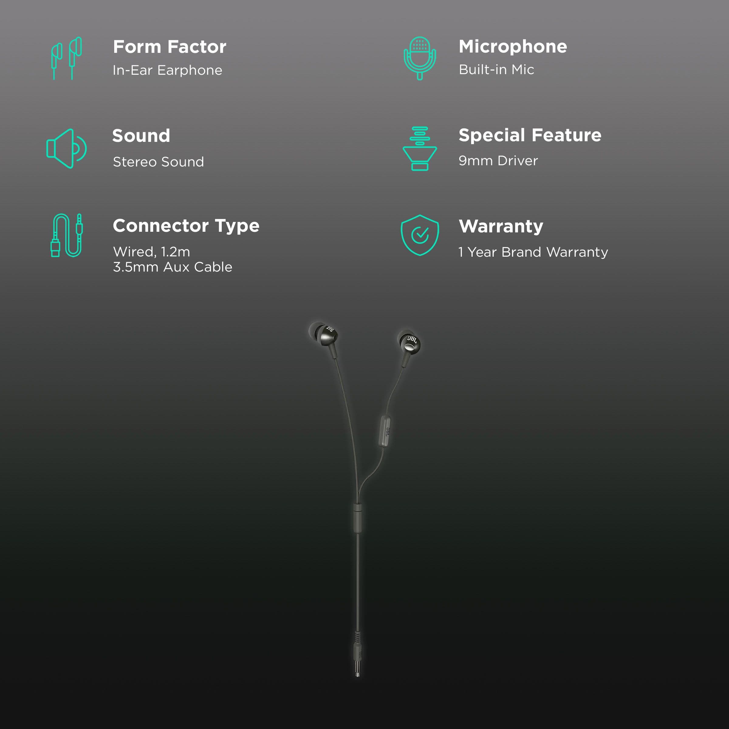 JBL C200SI Wired Earphone with Mic (In Ear, Gun Metal)