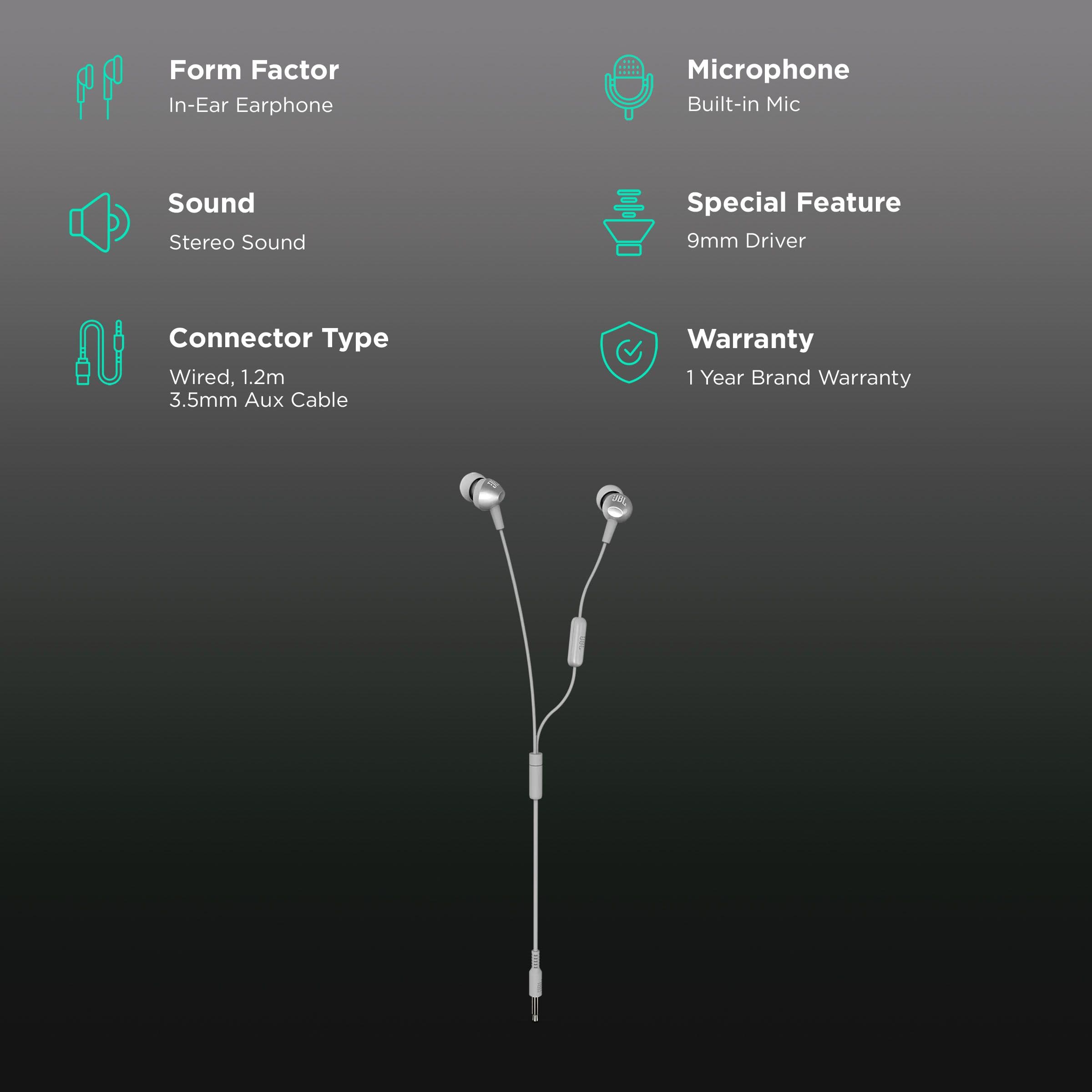 JBL C200SI Wired Earphone with Mic (In Ear, Grey)