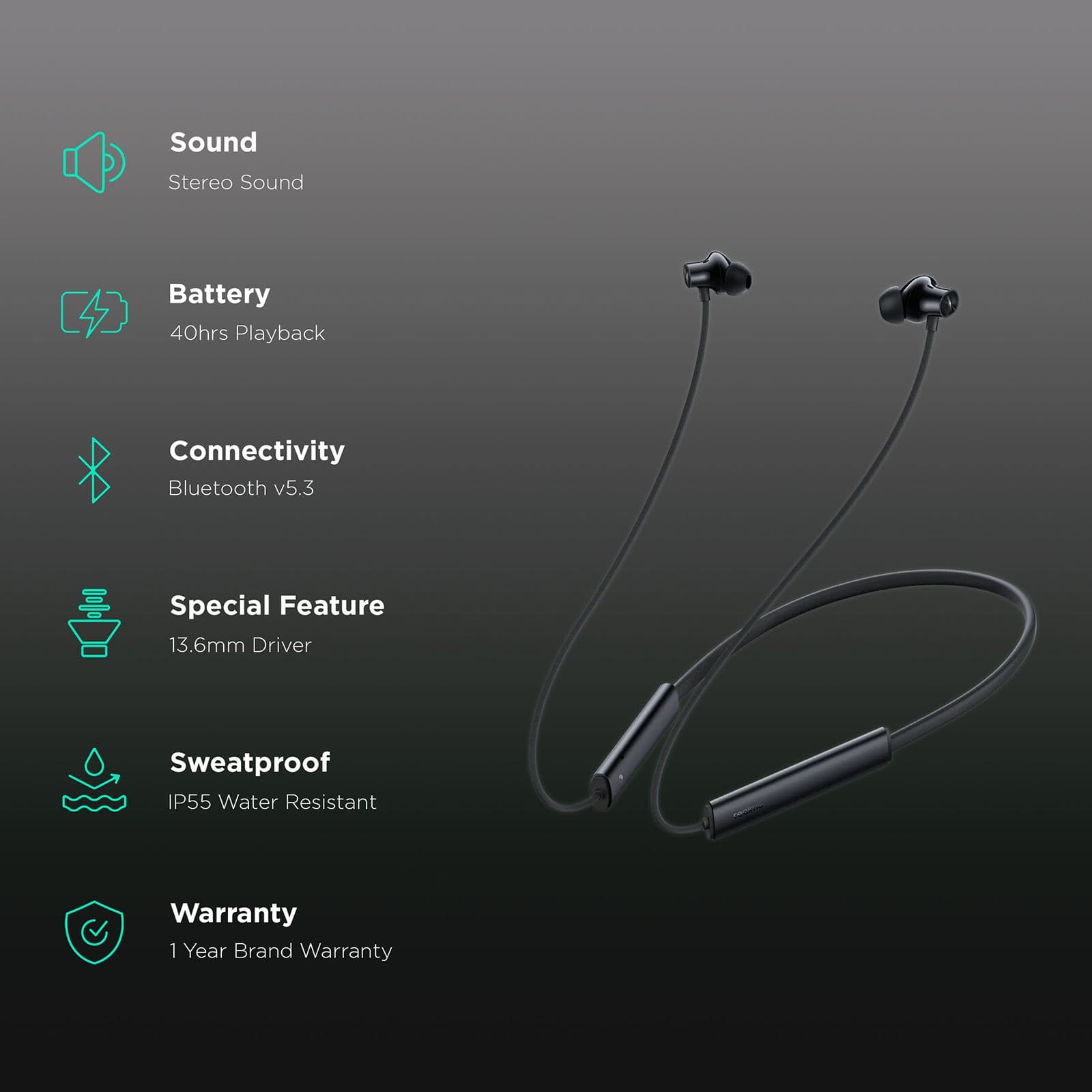 realme Buds Wireless 3 RMA 2119 Neckband with Active Noise Cancellation (IP55 Water Resistant, Google Fast Pairing, Pure Black)