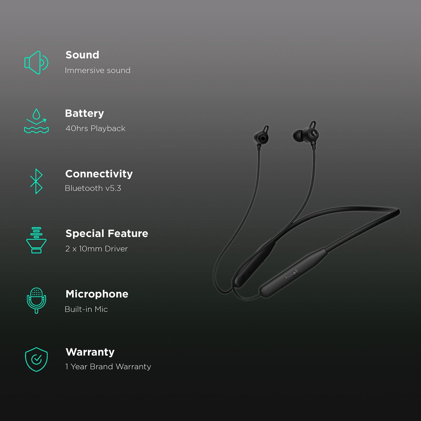 boAt Rockerz 109 Neckband with Environmental Noise Cancellation (IPX5 Water Resistant, ASAP Charge, Active Black)