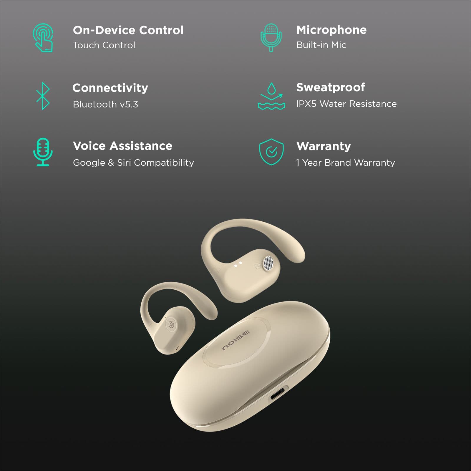 noise Pure Pods TWS Earbuds with Environmental Noise Cancellation (IPX5 Water Resistant, Instacharge, Zen Beige)