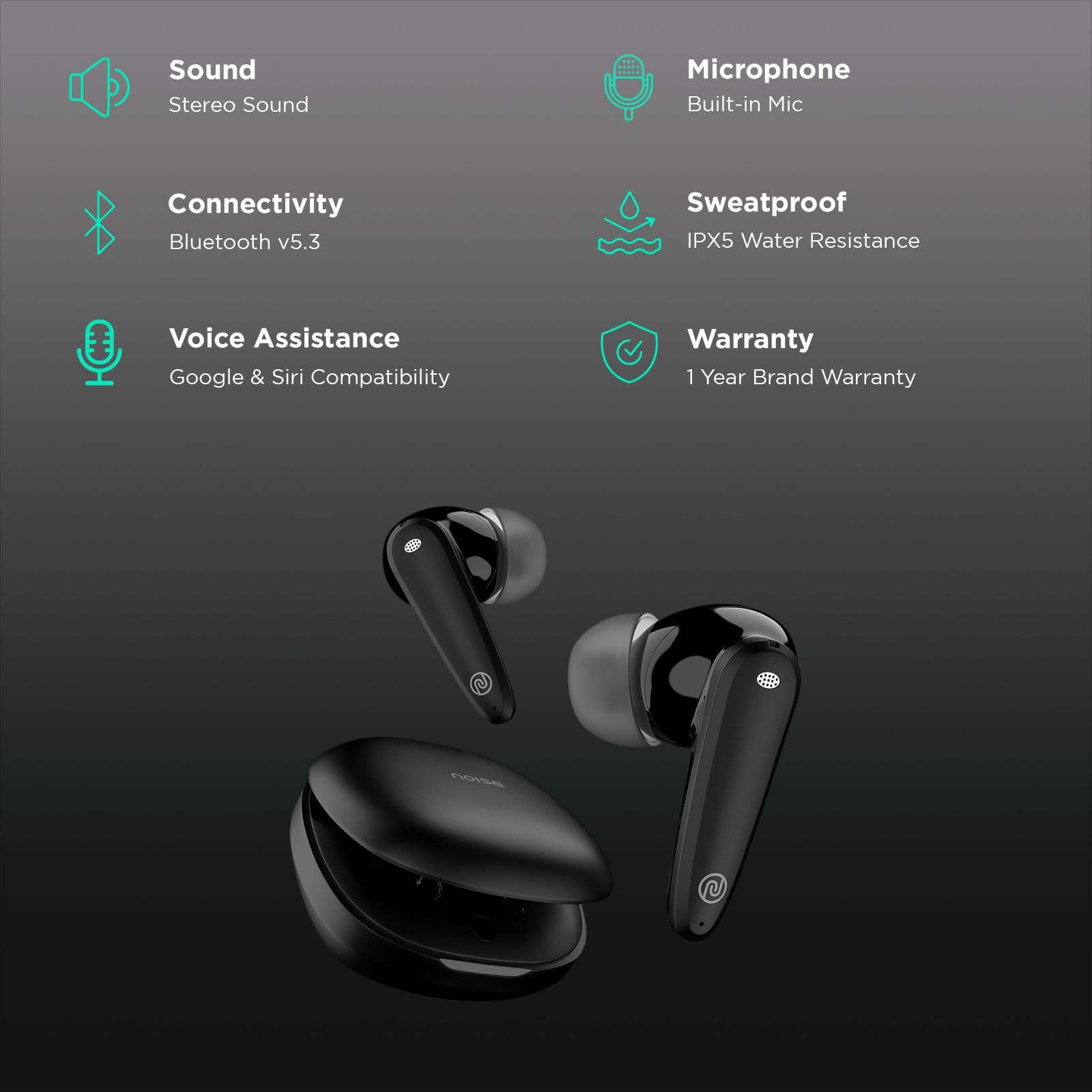 noise Buds VS404 TWS Earbuds with Environmental Noise Cancellation (IPX5 Water Resistant, Instacharge, Jet Black)