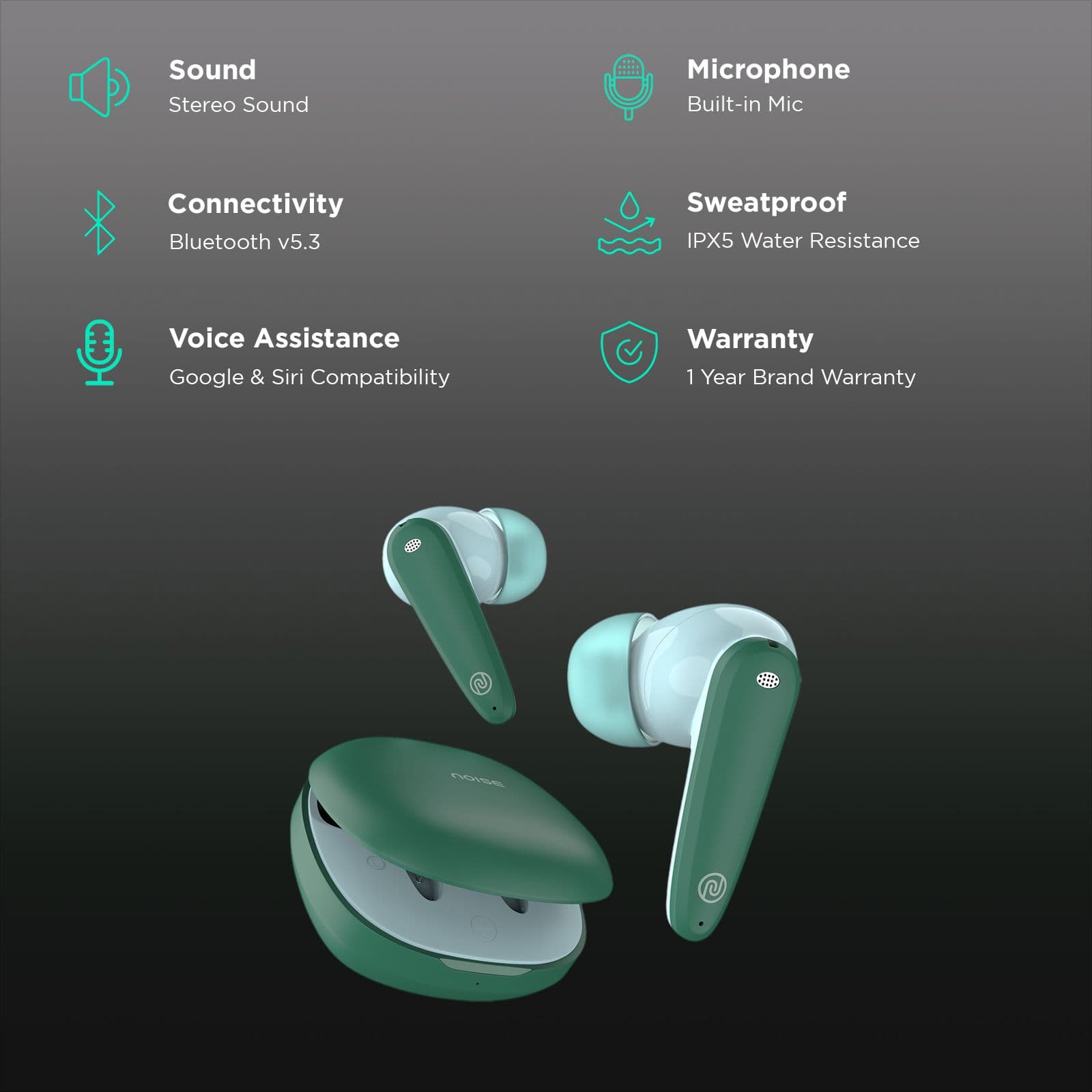 noise Buds VS404 TWS Earbuds with Environmental Noise Cancellation (IPX5 Water Resistant, Instacharge, Forest Green)