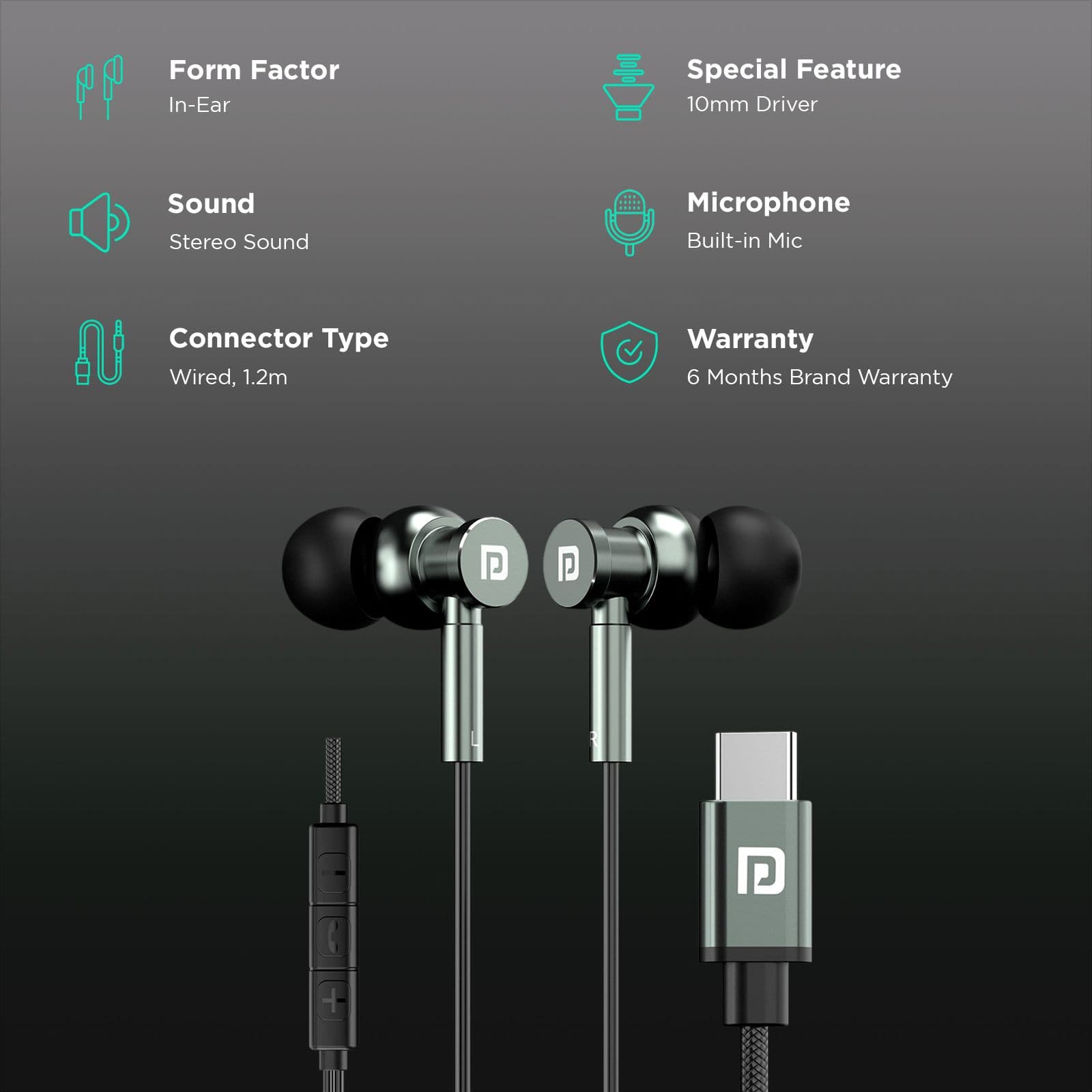PORTRONICS Conch Tune C POR 2003 Wired Earphone with Mic (In Ear, Grey)
