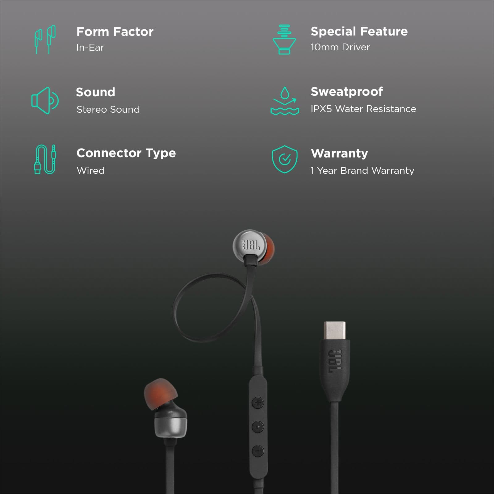 JBL T310C Wired Earphone with Mic (In Ear, Black)