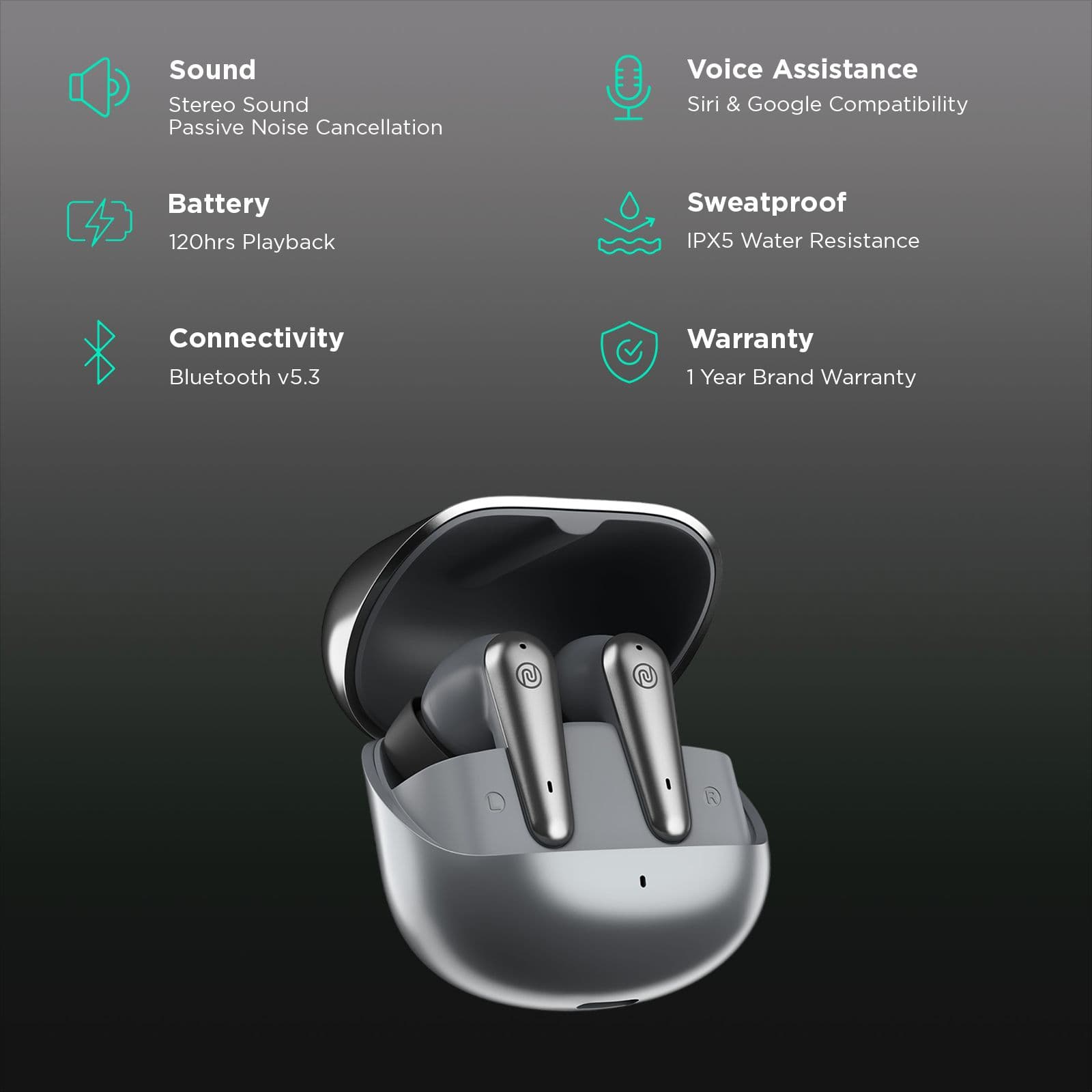 noise Buds X Prime TWS Earbuds with Environmental Noise Cancellation (IPX5 Water Resistant, Fast Charge, Silver Grey)