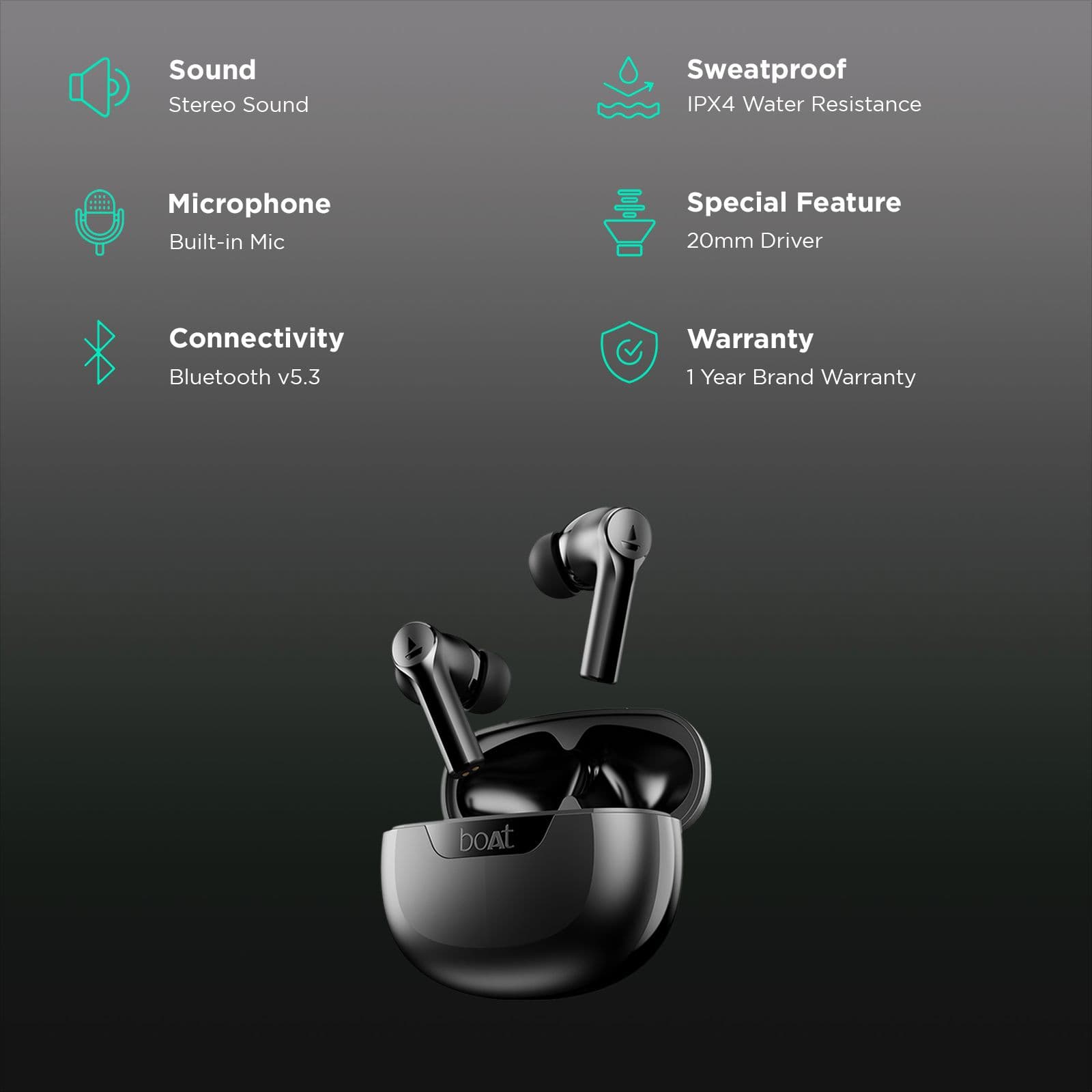 boAt Airdopes 300 TWS Earbuds with AI Environmental Noise Cancellation (IPX4 Water Proof, Splash & Sweat Resistance, 50 Hours Playback, Gunmetal Black...
